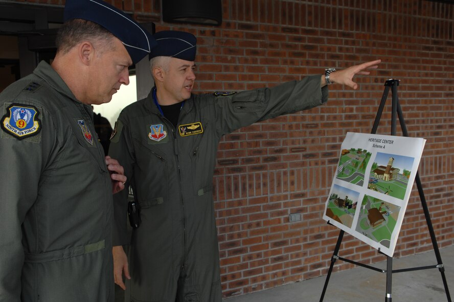 MOODY AIR FORCE BASE, Ga. – Col. Kenneth Todorov, 23rd Wing commander, explains plans for a base heritage center to Lt. Gen. Gary North, 9th Air Force commander, Jan 7.  General North visited the 23rd WG to see firsthand the changes to Moody’s mission. (U.S. Air Force photo by Senior Airman Angelita Lawrence)