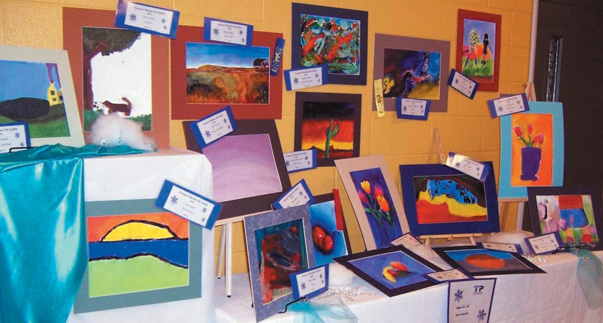 Pictured a re oil and acrylic works of art by Tinker youth ages 10 to 12.  The art was on display at the Youth Center from Dec. 12-31.