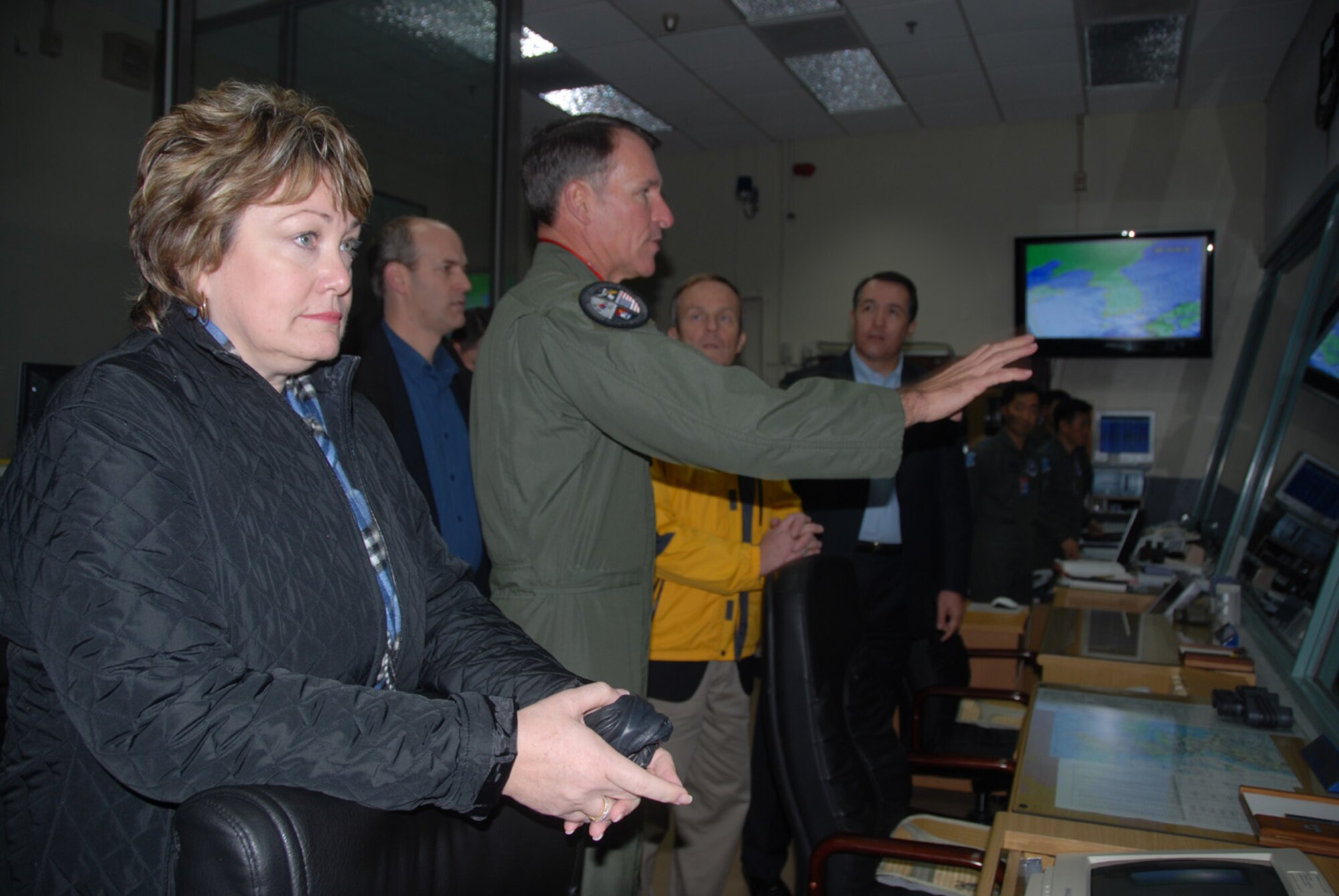 OSAN AIR BASE, Republic of Korea--Rep. Ellen Tauscher (D-CA) listens to an operations briefing provided by Brigadier General Michael Keltz, 607th Air Operations Center Commander, during a U. S. Congressional delegation visit to Osan Air Base, January 11-12, 2008.  (U.S. Air Force photo by Senior Airman Chad Strohmeyer)
