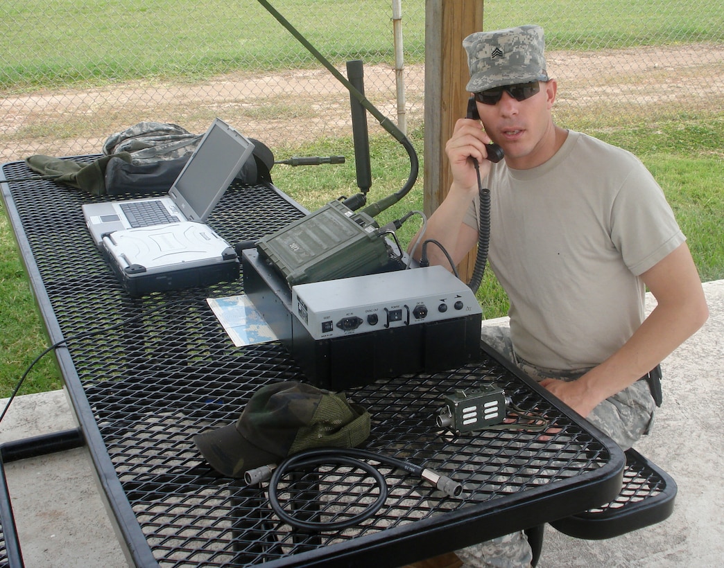 SOTO CANO AIR BASE, Honduras – Army Sgt. Stan Hofferber learns to operate a mobile radio unit as a student of the Joint Task Force-Bravo communications directorate telecom academy.  Enlisted Soldiers and Airmen are randomly selected to attend the training, which was designed to extend commanders’ options when it comes to deploying capable communications specialists.  (Contributed photo)