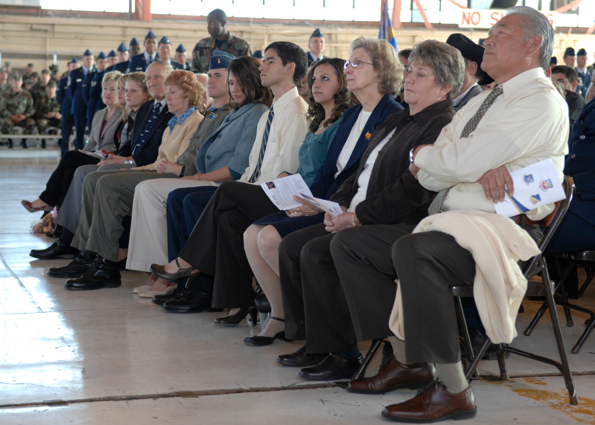 Family of both Col. Jeff Harrigian and Gen. David Goldfein observe the 49th Fighter Wing change of command ceremony, Holloman Air Force Base, N.M. on Jan. 11, 2008. Col. Harrigian assumed command for Gen. Goldfein. (U.S. Air Force photo/Airman 1st Class Rachel A. Kocin)