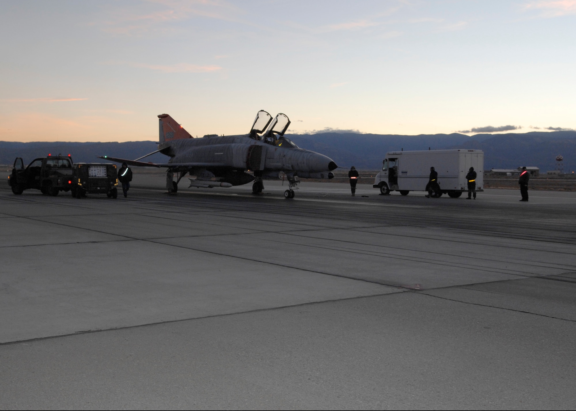 The QF-4 drone gets ready for launch on Holloman Air Force Base, N.M. on Jan. 09, 2008. This was the first air to ground missile fired off the unmanned drone. (U.S. Air Force photo/Airman 1st Class Rachel A. Kocin)