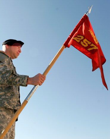 U.S. Army Pfc. Elias H. Gonzales Jr., 257th Transportation Company, waits to receive official orders prior to a pre-deployment ceremony held here, Jan.11. More than 100 soldiers from the 257th are scheduled to deploy Jan. 13 to forward operating locations in support of Operation Iraqi Freedom. (U.S. Air Force photo by Staff Sgt. Jacob R. McCarthy)