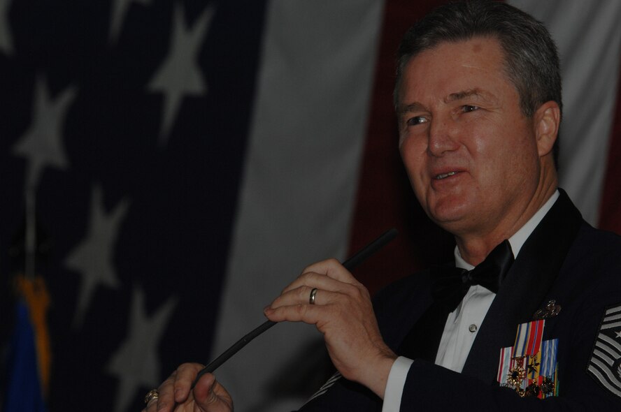 MOODY AIR FORCE BASE, Ga. -- Retired Chief Master Sgt. of the Air Force Gerald Murray speaks at the Moody Air Force Base Annual Awards Jan. 12. Murray, the 14th chief master sergeant of the Air Force, was the guest speaker for the night. (U.S. Air Force photo by Airman 1st Class Gina Chiaverotti)