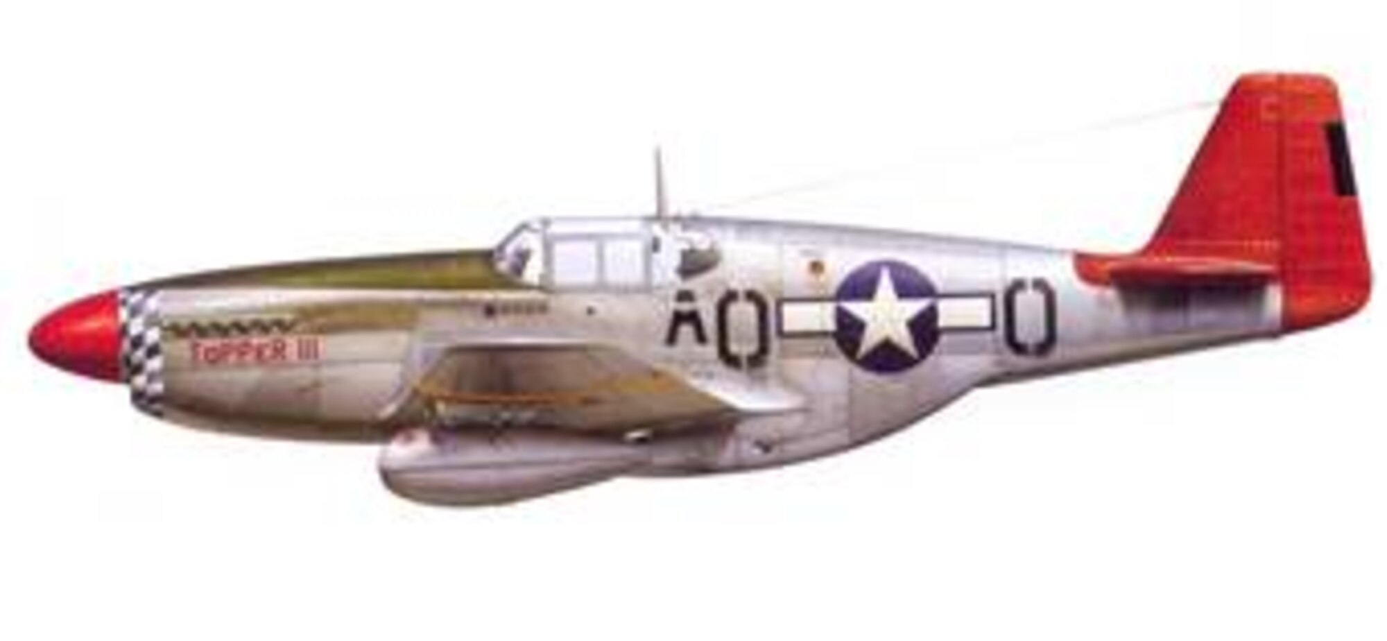 One of the first replacements to join the 99th FS, Ed Toppins was described as a "pilot's pilot" and "almost a daredevil" by his fellow aviators. With four kills, he was the second highest scorer in the group. This aircraft was issued to Toppins after he had scored his fourth kill. One of his earlier TOPPERs had to be scrapped after he warmed its fuselage diving on an enemy aircraft (which he destroyed). Following his tour, Toppins married the widow of Sidney Brooks, but he was himself killed in the crash of P-40N 44-7754 at Tuskegee Army Air Field on 17 March 1945.