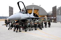 KUNSAN AIR BASE, South Korea -- An F-16 from the 79th Fighter Squadron, Shaw Air Force Base, S.C. arrives as part of a Theater Security Package (TSP) here Jan. 15. The unit's more than 300 Airmen and aircraft are here as the squadron's Air and Space Expeditionary Force deployment to help maintain peace and stability in the Pacific region as they fully integrate into the mission of the 8th Fighter Wing.  (U.S. Air Force photo/Senior Airman Steven R. Doty)