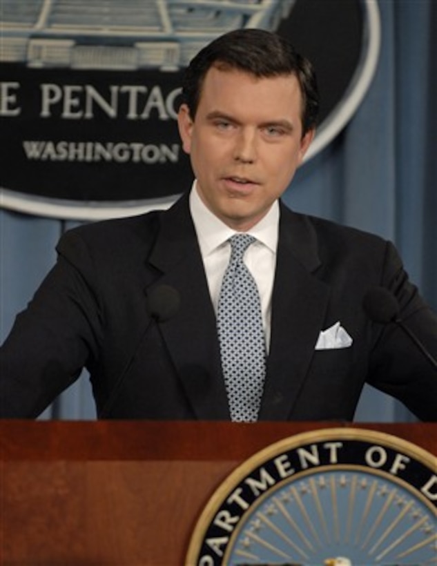 Pentagon Press Secretary Geoff Morrell conducts a press briefing in the Pentagon on Jan. 15, 2008.  