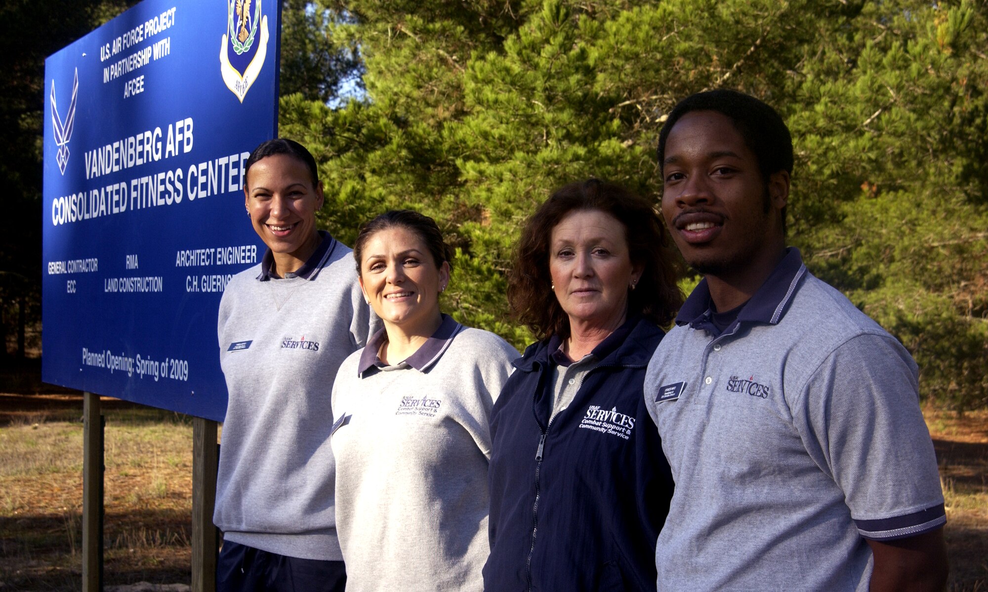 VANDENBERG AIR FORCE BASE, Calif. -- Members of the base fitness center pose at the site of the new base fitness center on Jan. 16. The new base fitness center is slated to open sometime in the spring of 2009. (U.S. Air Force photo / A1C Christopher Hubenthal)