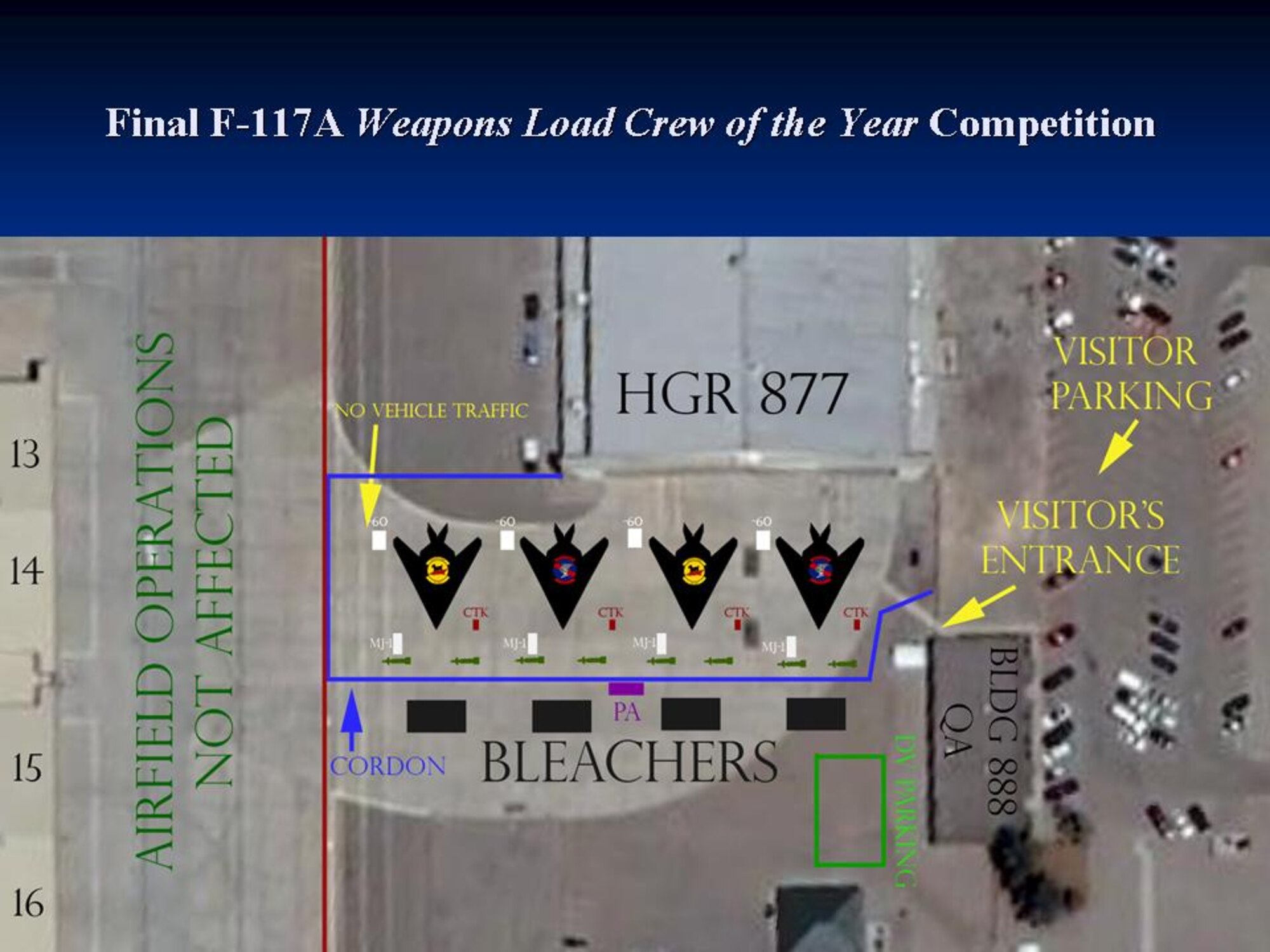 This will be the final F-117A Weapons Load Crew of the Year Competition, Jan. 18, 2008 at 1100 outside of hangar 877.Holloman Air Force Base, NM.
(Submitted by Senior Airman Anthony Nelson Jr)