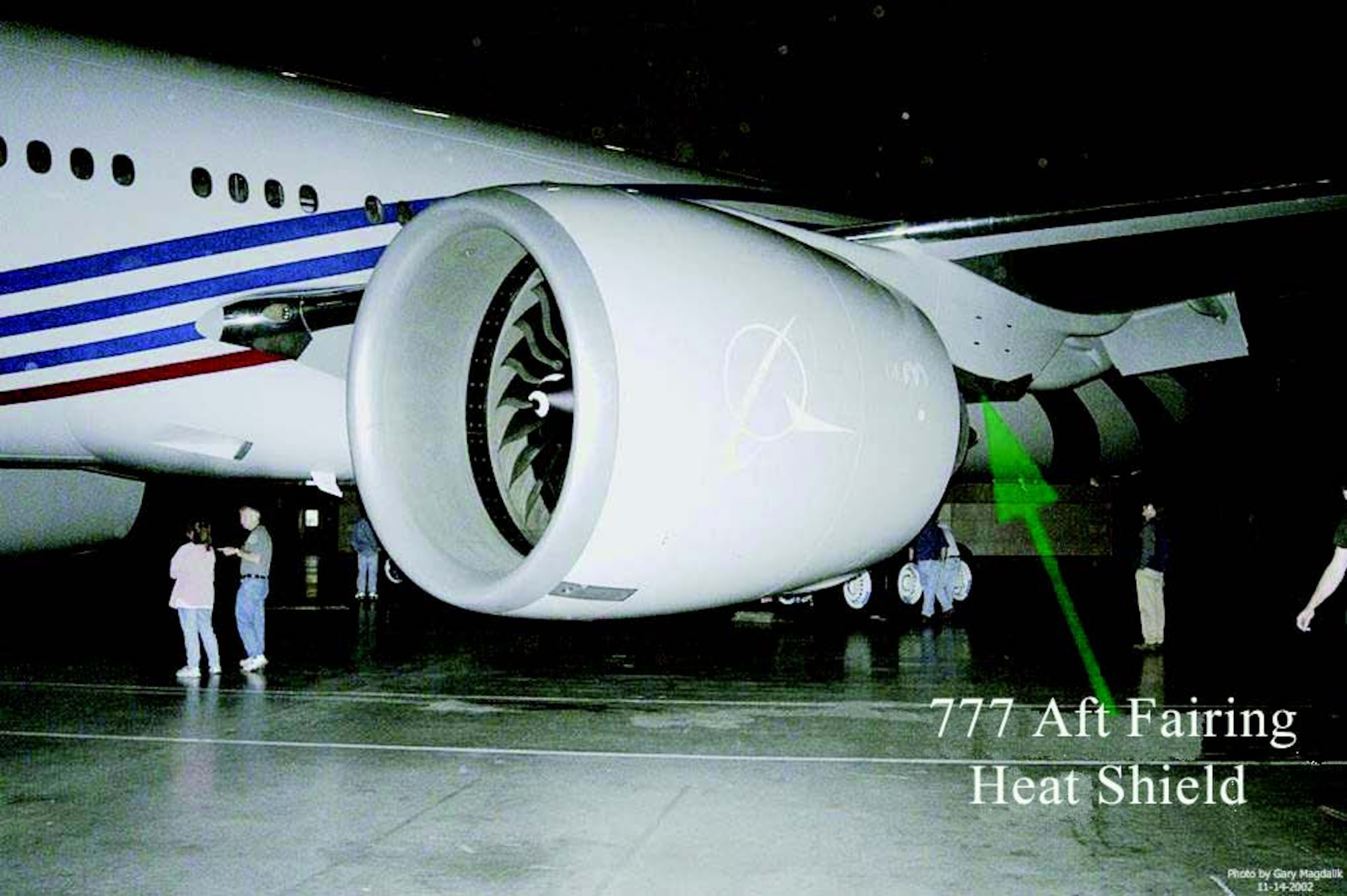 An aft fairing heat shield on a Boeing 777