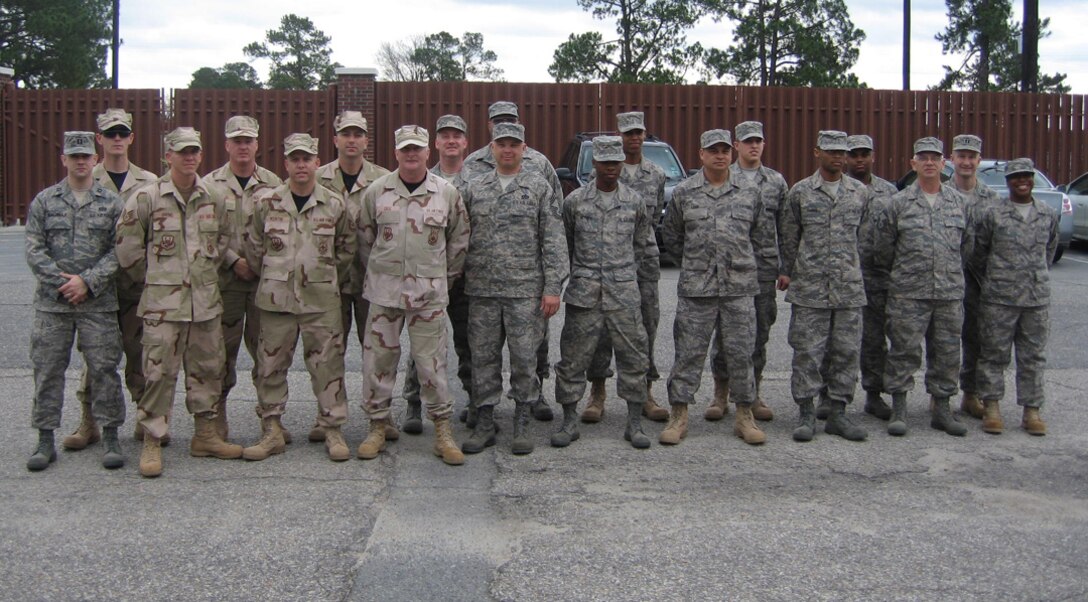 SEYMOUR JOHNSON AIR FORCE BASE, N.C.--Members of the 916th Civil Engineer Squadron line-up for one last photo before heading to their scheduled Air Expeditionay Force deployment in Iraq. U.S. Air Force photo/A1C Emily Bruckner