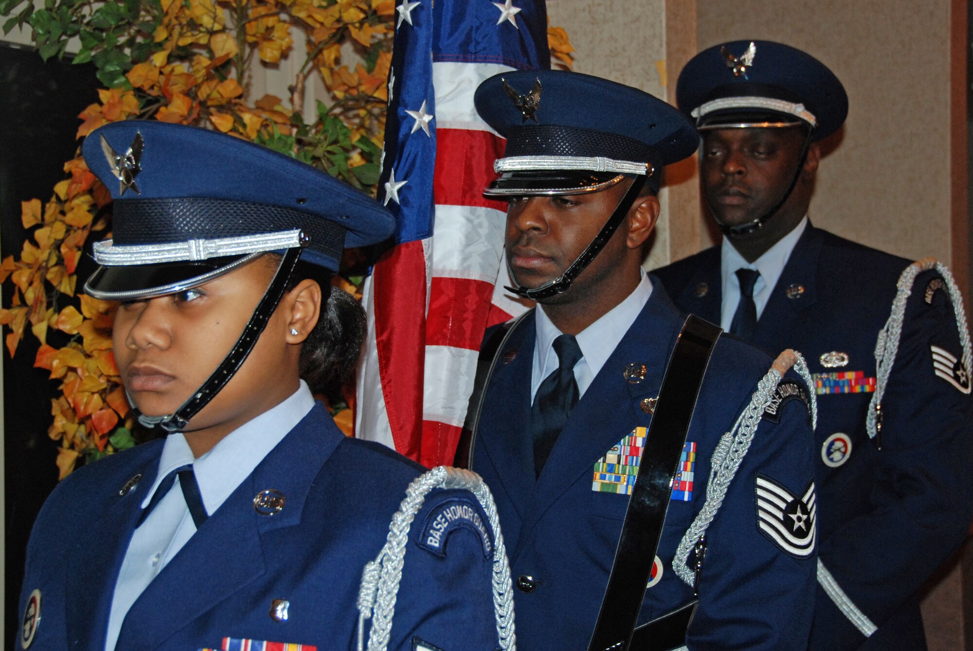EIELSON AIR FORCE BASE, Alaska--Members of the Honor Guard stand at attention before posting the colors during the 22nd annual observance of Martin Luther King, Jr. Day Jan. 17 at the Yukon Club. Dr. King spent most of his life fighting for equal rights for not only African Americans, but for all mankind. (U.S. Air Force photo by Airman 1st Class Nora Anton)