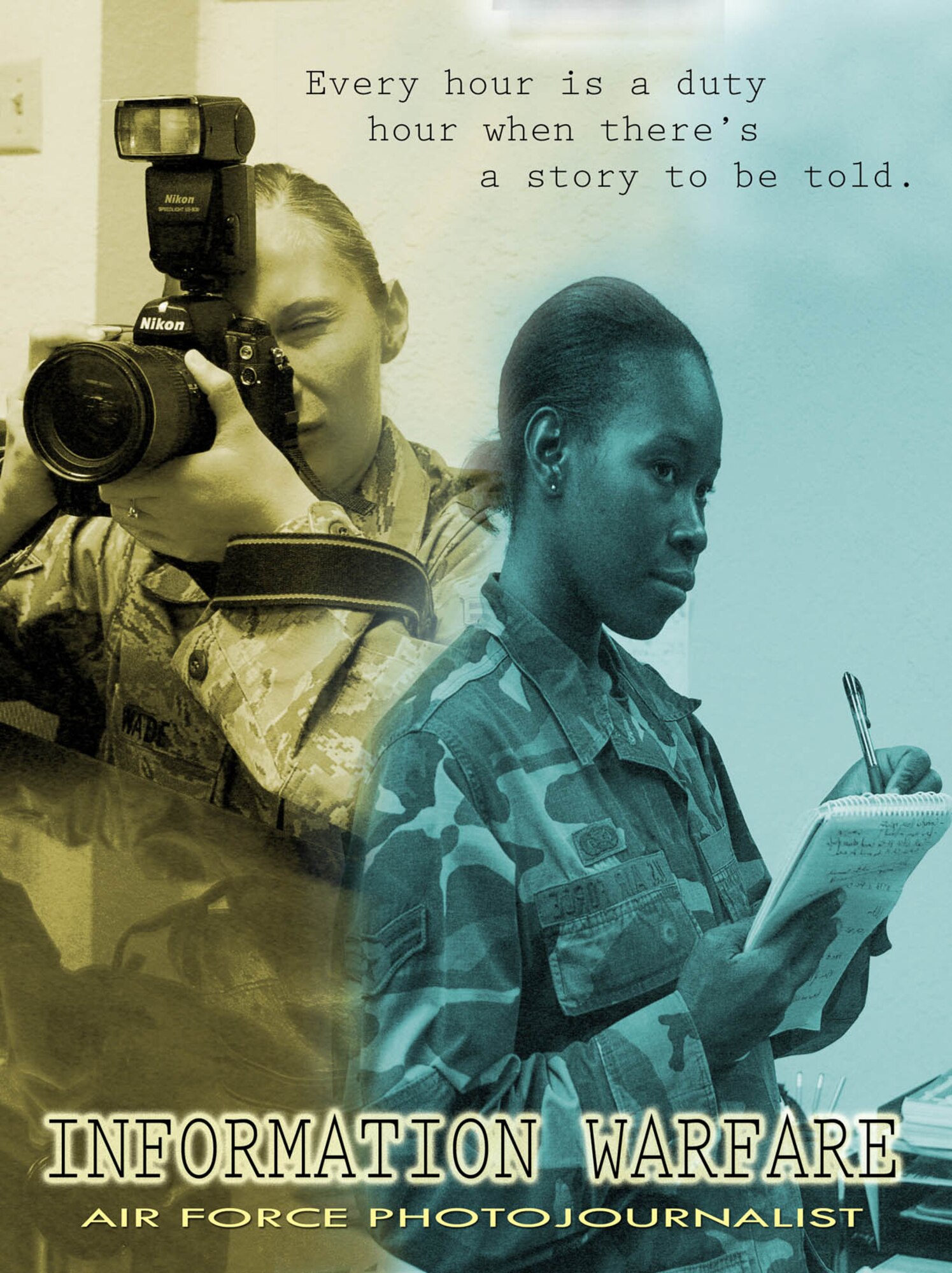 Airman 1st Class Stephenie Wade and Latonya Reid combine together to work in thier new and improved enviroment of Public Affiars.  They are now one job in the Airforce.(Photograph by SrA Janika Glover USAF)(RELEASED)