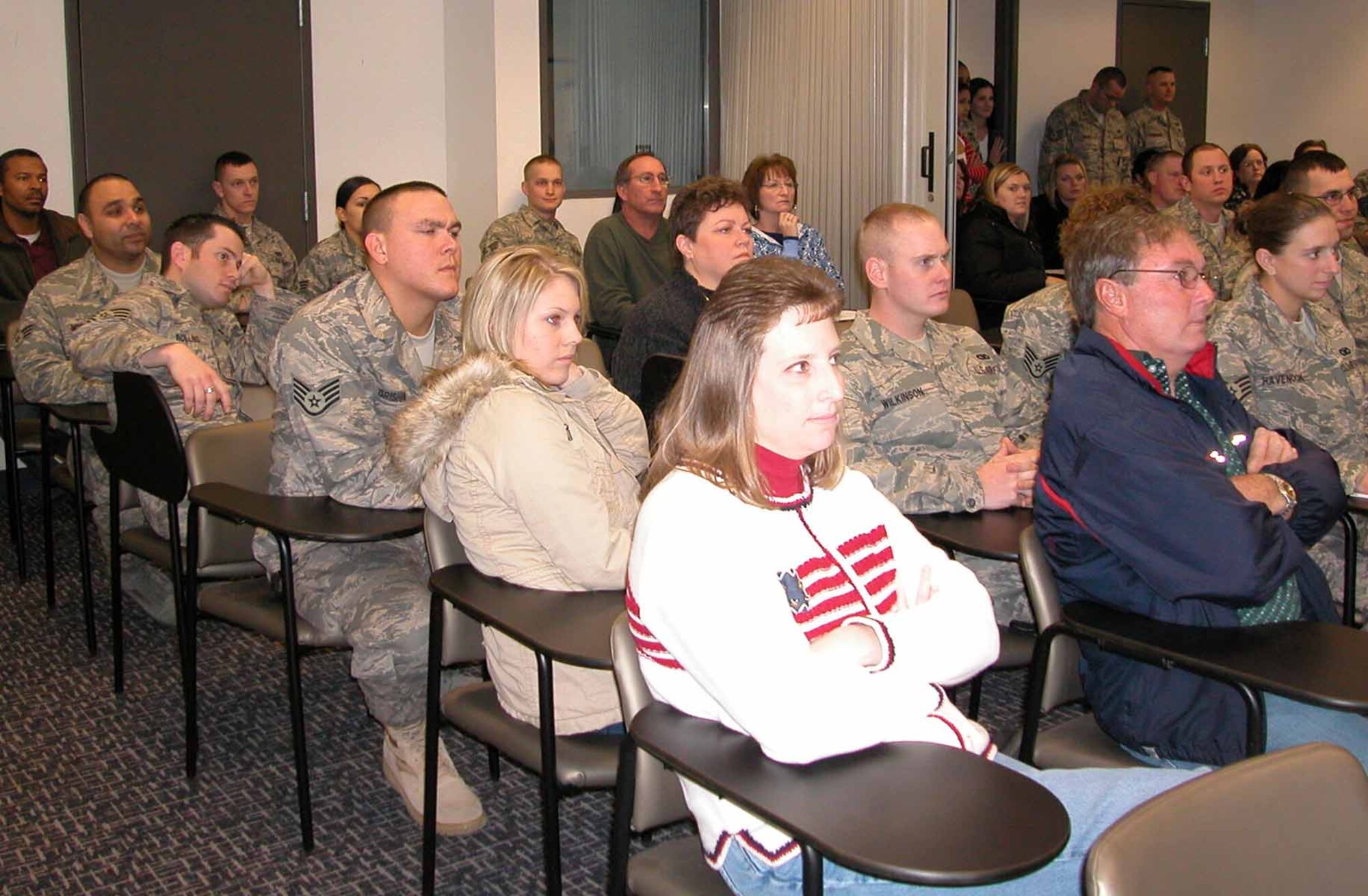 Family members and Air Force Reservists from the 507th Air Refueling Wing’s Security Forces Squadron met in a town hall meeting last week.  More than 40 security forces members from the 507th deploy this week for a 179-day deployment to Iraq.  (Photo by Tech. Sgt. Melba Koch, 507th ARW, Public Affairs)

