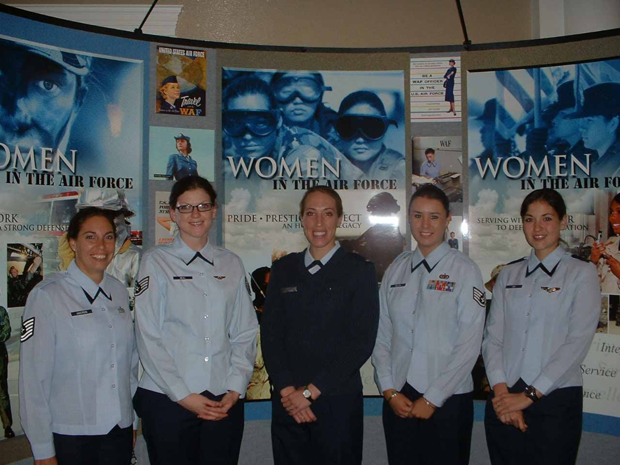 From left, Tech. Sgt. Jennifer Anderson, 552nd Maintenance Squadron; Staff Sgt. Jamie R. Neal, 966th Airborne Air Control Squadron; 1st Lt. Kristen Hobbs, 752nd Communications Squadron; Staff Sgt. Kalonna T. Miller, 552nd Air Control Wing; and 1st Lt. Darci Day, 960th Airborne Air Control Squadron, at the Heritage to Horizons Women's Symposium in Washington, D.C.  (Courtesy photo)