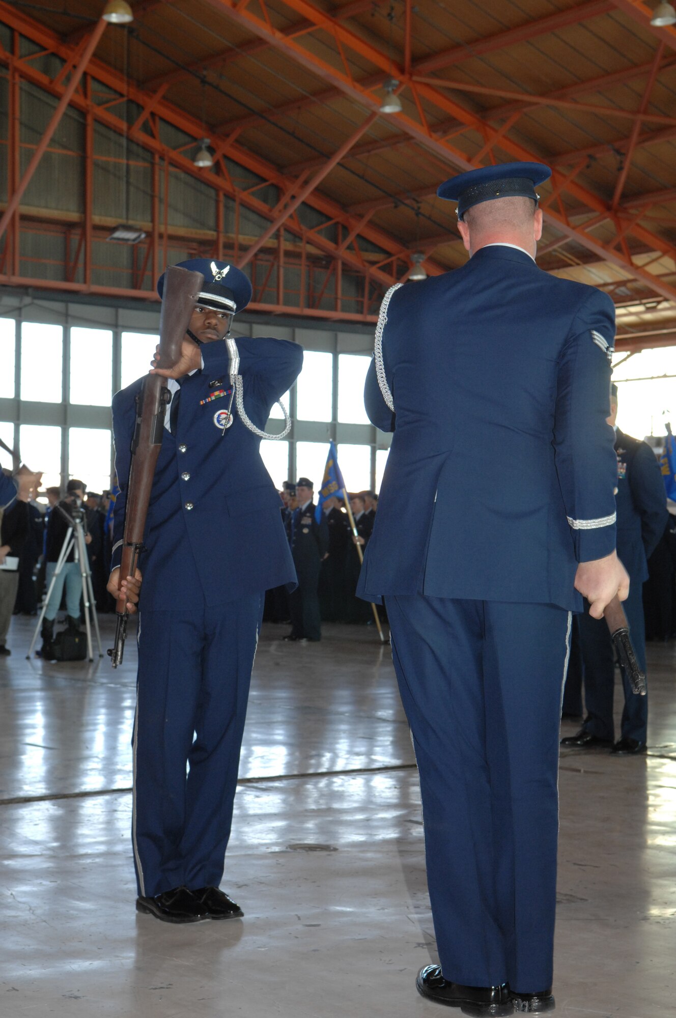 Members of the Honor Guard perform a special presentation the during the 49th Fighter Wing change of command ceremony, Holloman Air Force Base, N.M. on Jan. 11, 2008. Col. The ceremony was attended by members of Team Holloman and visitors from Alamogordo, White Sands and Las Cruces, N.M., and Fort Bliss, Texas. (U.S. Air Force photo/Senior Airman Anthony Nelson Jr) 