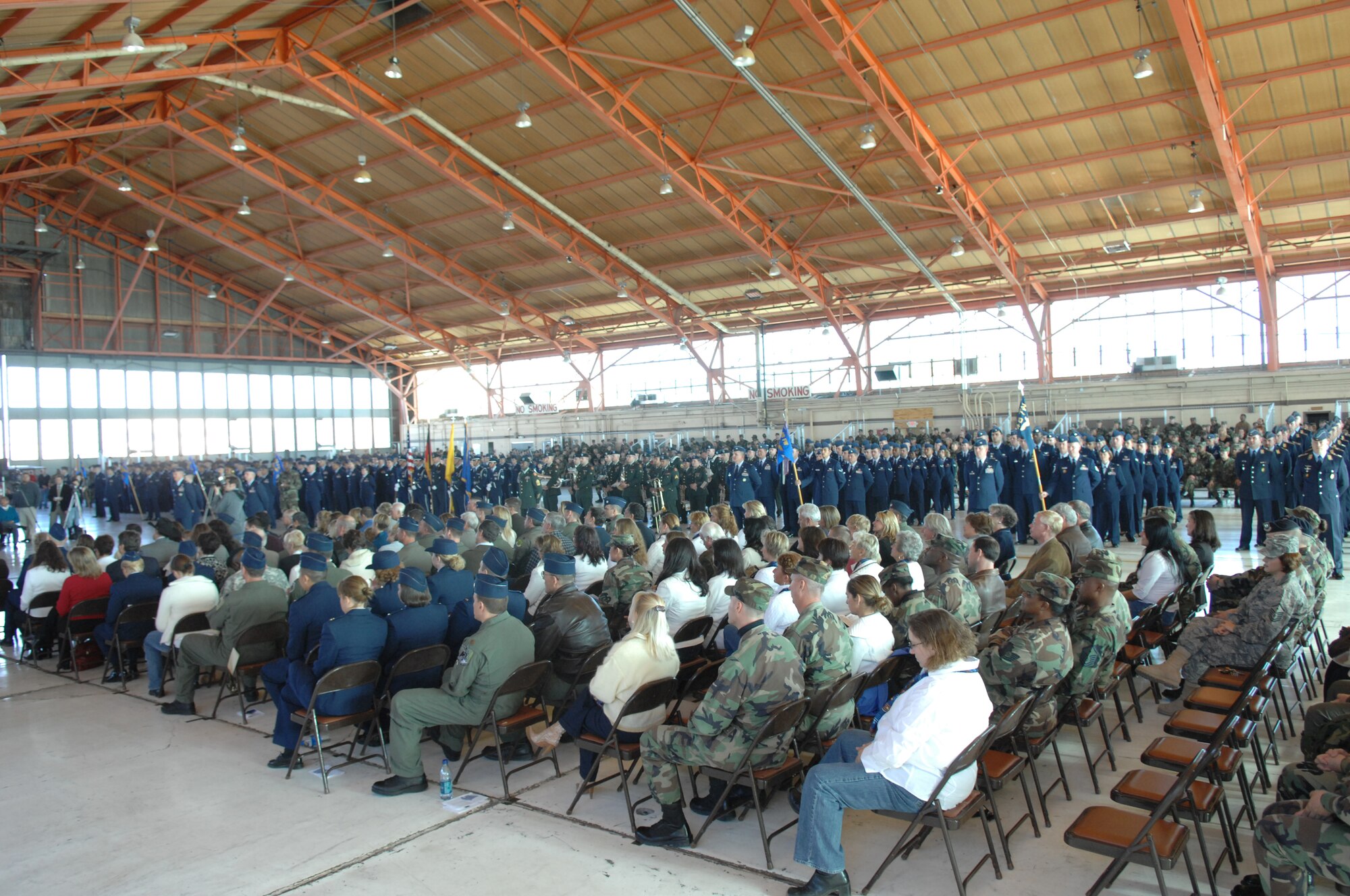 Members of Team Holloman and visitors from Alamogordo, White Sands and Las Cruces attend the 49th Fighter Wing change of command ceremony Jan. 11, 2008, at Holloman Air Force Base, N.M. The ceremony was attended by members of Team Holloman and visitors from Alamogordo, White Sands and Las Cruces, N.M., and Fort Bliss, Texas. (U.S. Air Force photo/Senior Airman Anthony Nelson Jr) 