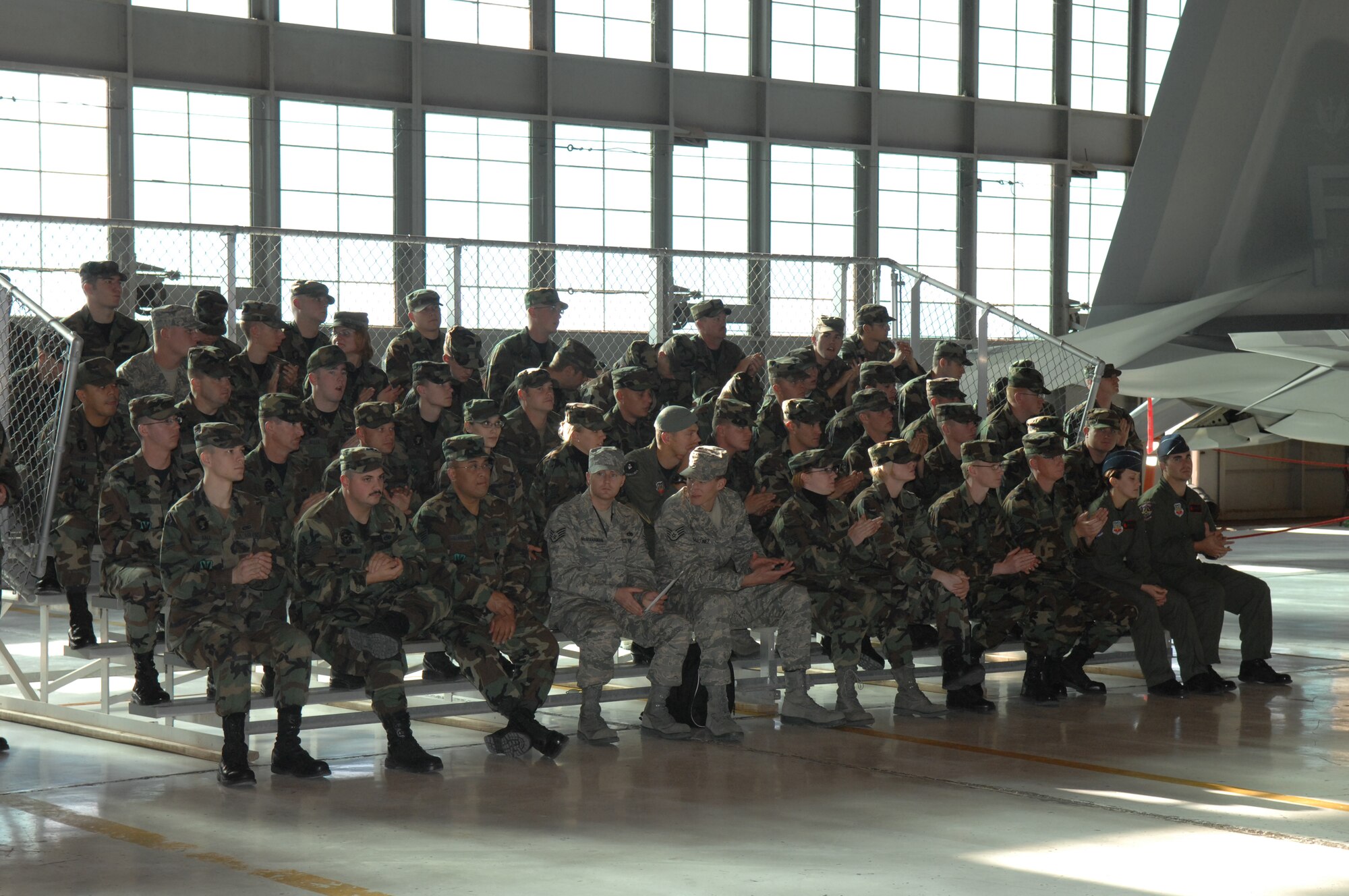 Members of Team Holloman and visitors from Alamogordo, White Sands and Las Cruces attend the 49th Fighter Wing change of command ceremony Jan. 11, 2008, at Holloman Air Force Base, N.M. The ceremony was attended by members of Team Holloman and visitors from Alamogordo, White Sands and Las Cruces, N.M., and Fort Bliss, Texas. (U.S. Air Force photo/Senior Airman Anthony Nelson Jr) 