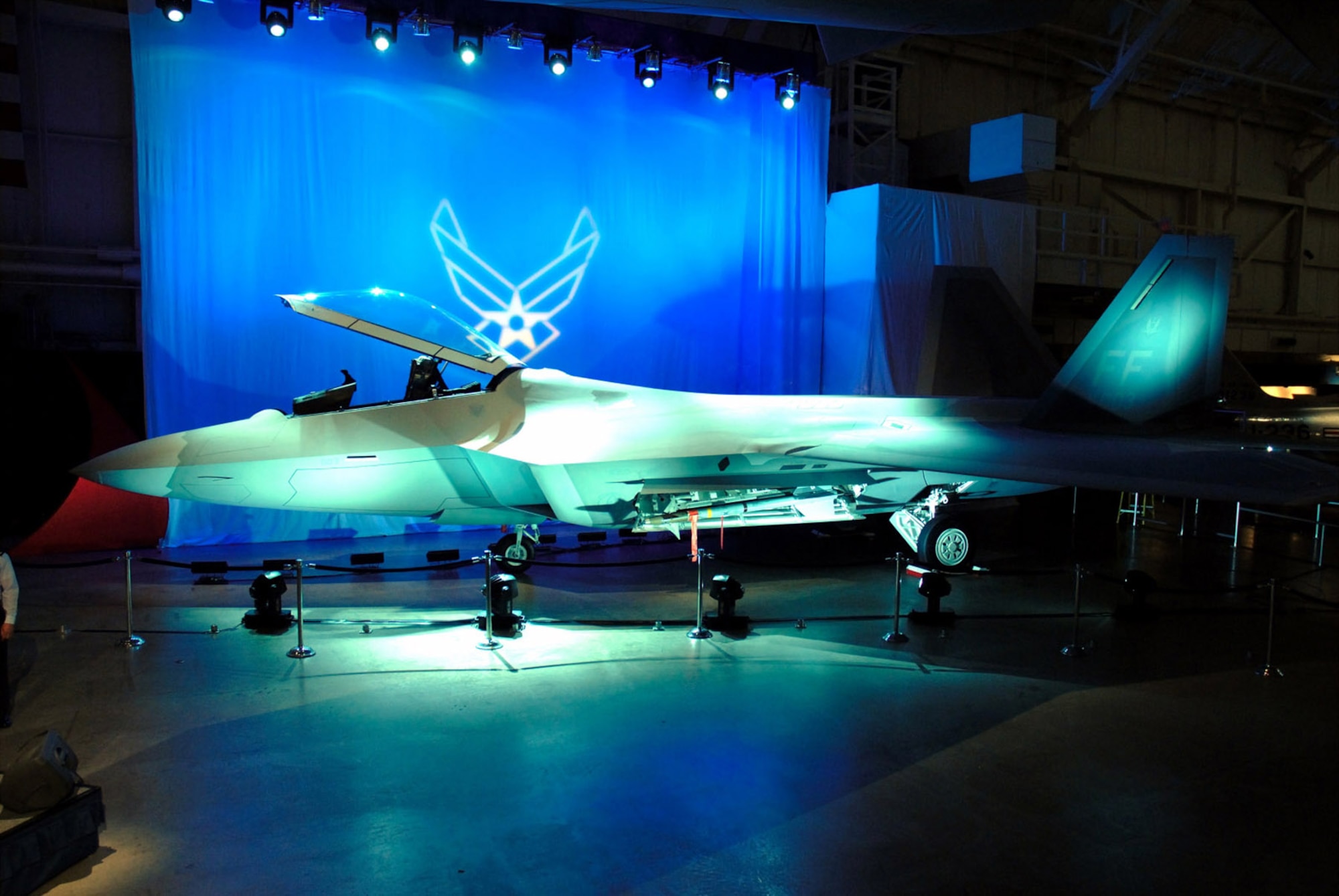 The F-22 Raptor is unveiled at its exhibit opening ceremony at the National Museum of the U.S. Air Force Jan. 18 at Dayton, Ohio. (U.S. Air Force photo) 
