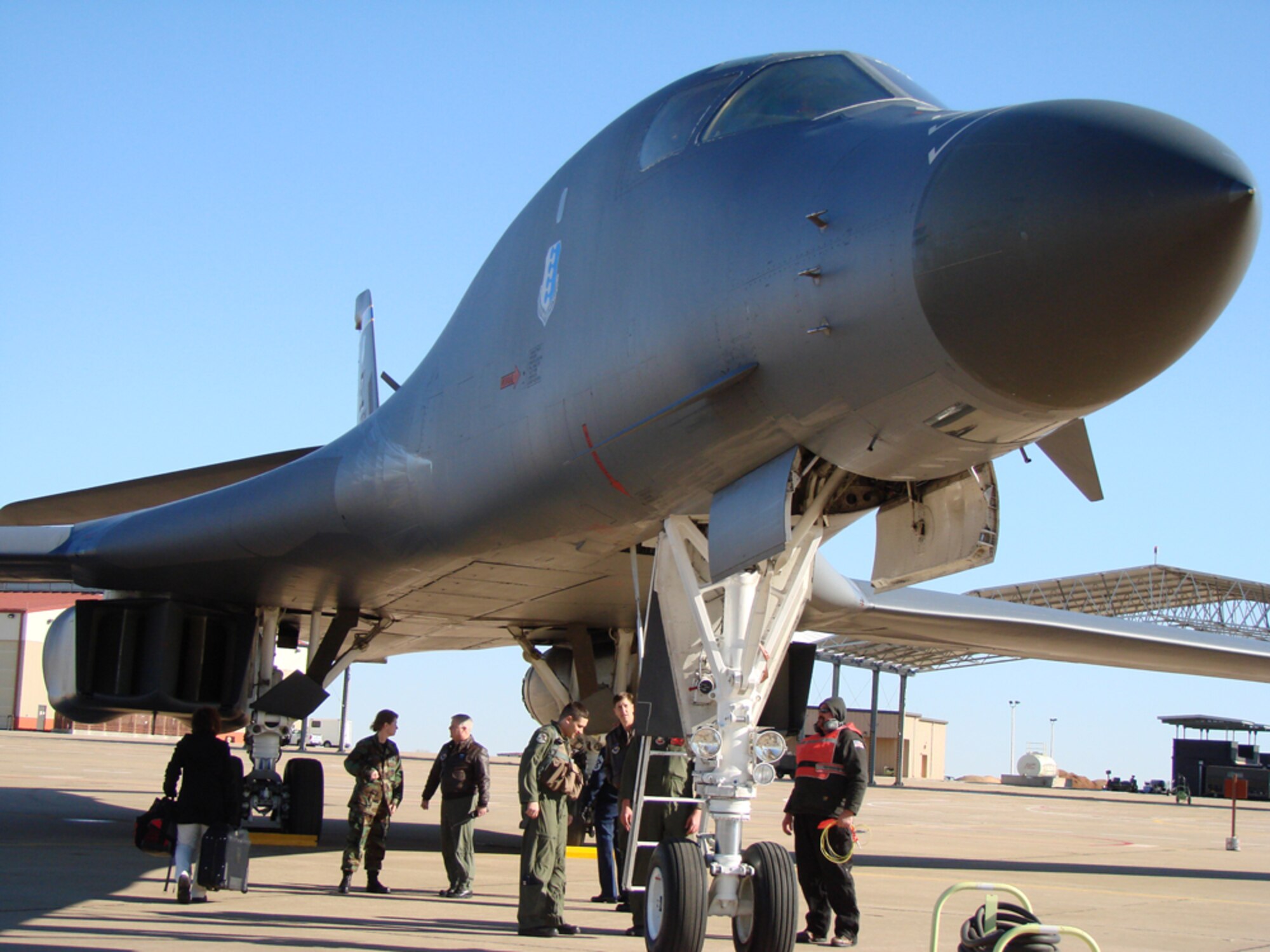 Col. Scott Vander Hamm, 28th Bomb Wing commander, Ellsworth Air Force Base, S.D., landed a B-1B Lancer aircraft at Vance Jan. 17. Colonel Vander Hamm will be the graduation guest speaker for Class 08-04 Jan. 18.  (U.S. Air Force photo by Tech. Sgt. Mary Davis)