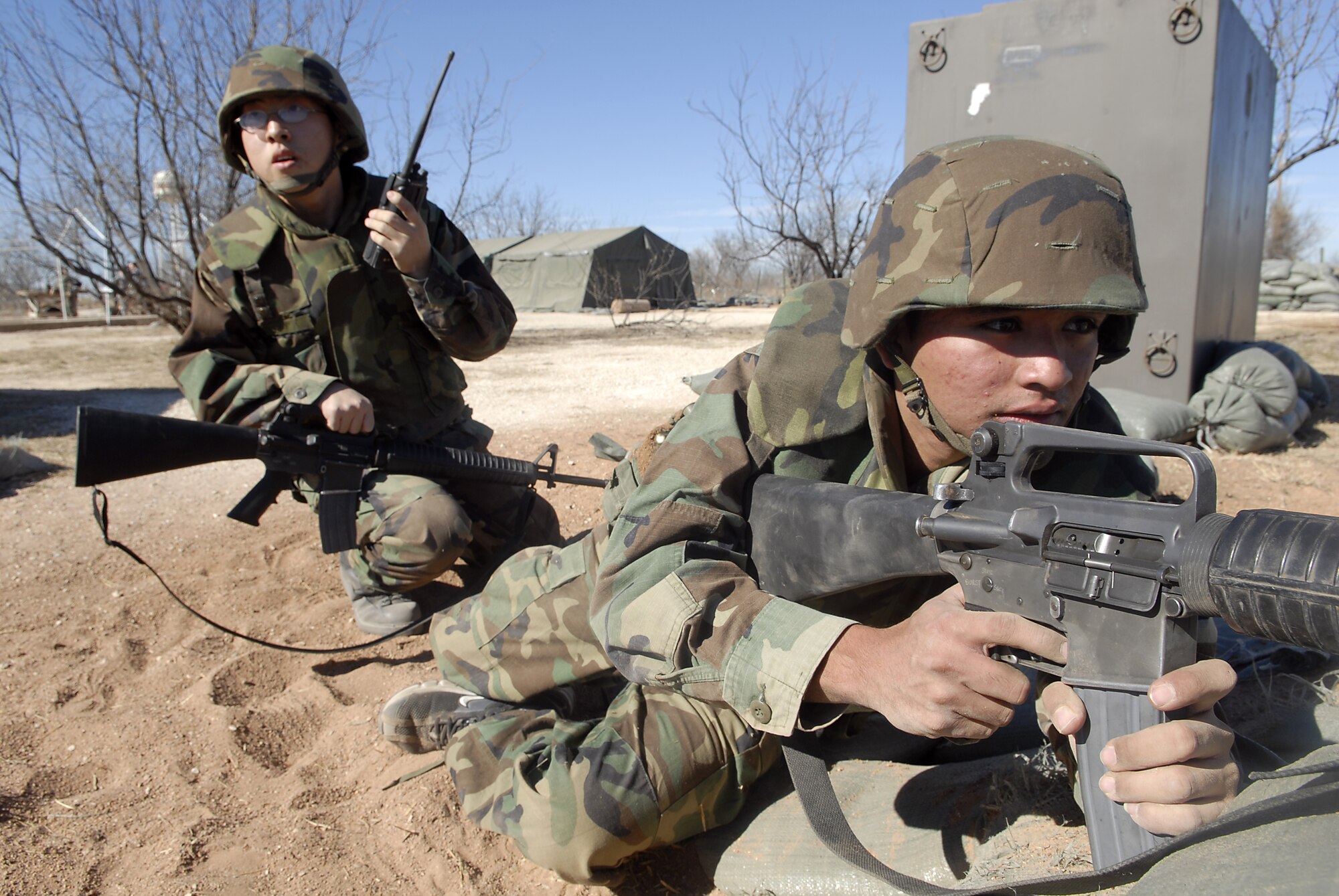 Cadets take up a defensive fighting position during training. (U.S. Air Force photos by Airman 1st Class Kamaile Chan)