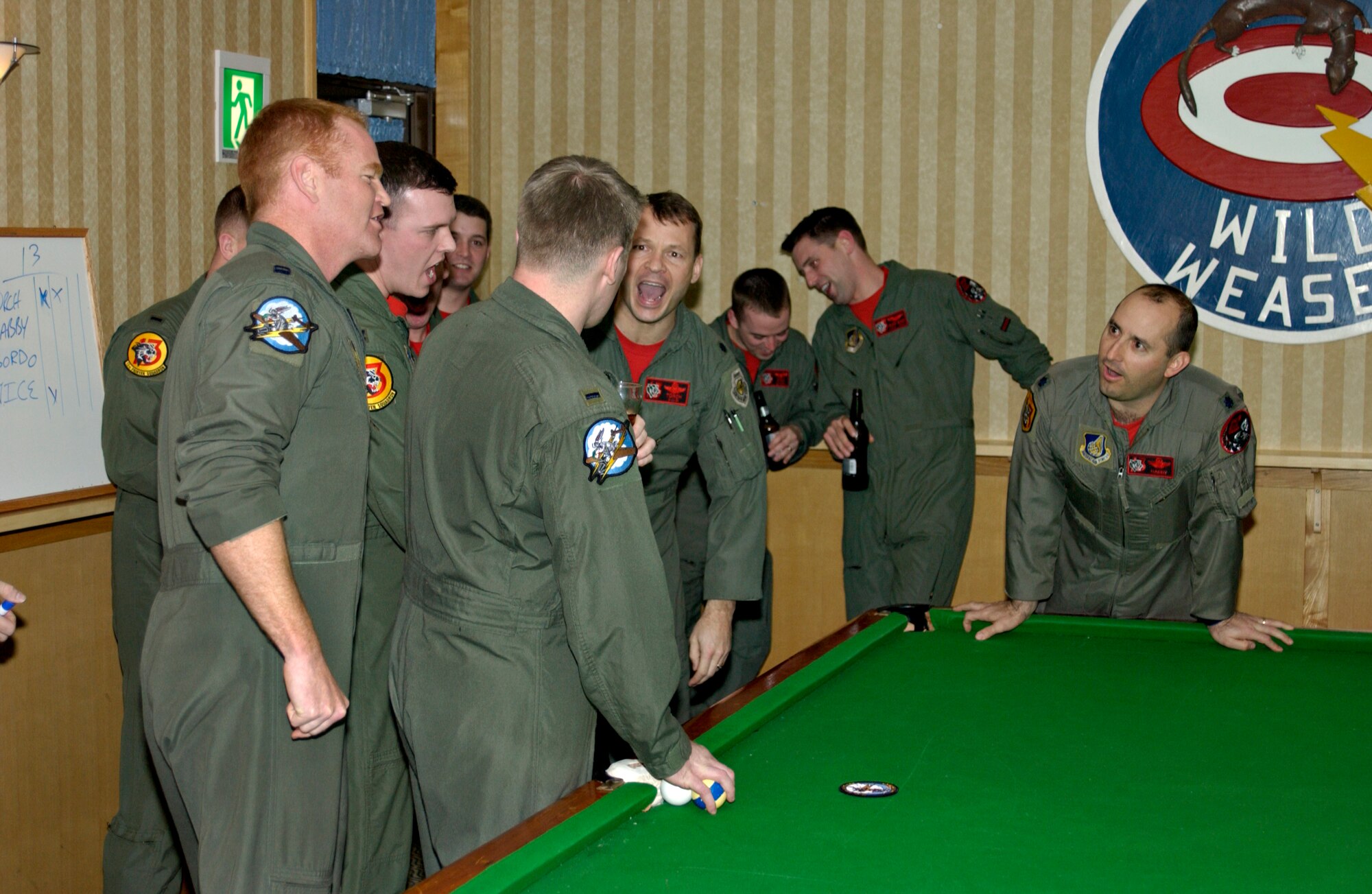 MISAWA AIR BASE, Japan -- 1st Lt. Shawn Walsh, 14th Fighter Squadron, defends his call while acting as referee during the 35th Fighter Wing Crud Tournament here Jan. 11, 2008. Lt. Col. Steven Williams, Lt. Col. John Bobroski, Capt. Lawrence Sullivan and Capt. Charles Fallon, all from the 13th Fighter Squadron, won the tournament. (U.S. Air Force photo by Senior Airman Eric J. Harris)
