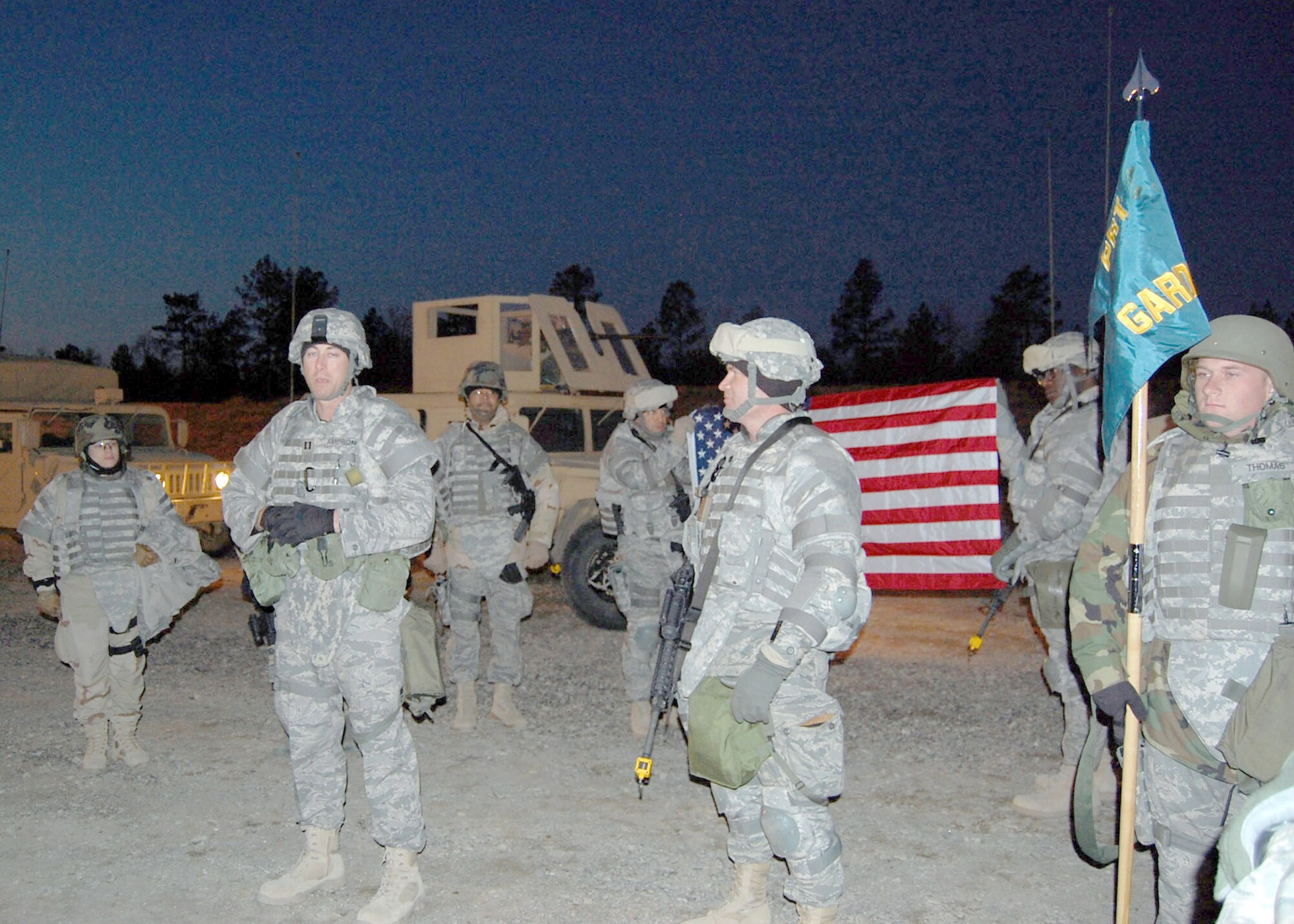 FORT BRAGG, N.C. - Newly promoted Capt. Trevor Ambron address the Provincial Reconstruction Team Gardez’ formation after his promotion ceremony Jan. 14, 2008. Captain Ambron deployed from Shaw Air Force Base, S.C., to serve as PRT Gardez’ Physician Assistant. The PRT will deploy early this spring for a year in Afghanistan. (U.S. Air Force photo/Capt. Ken Hall)