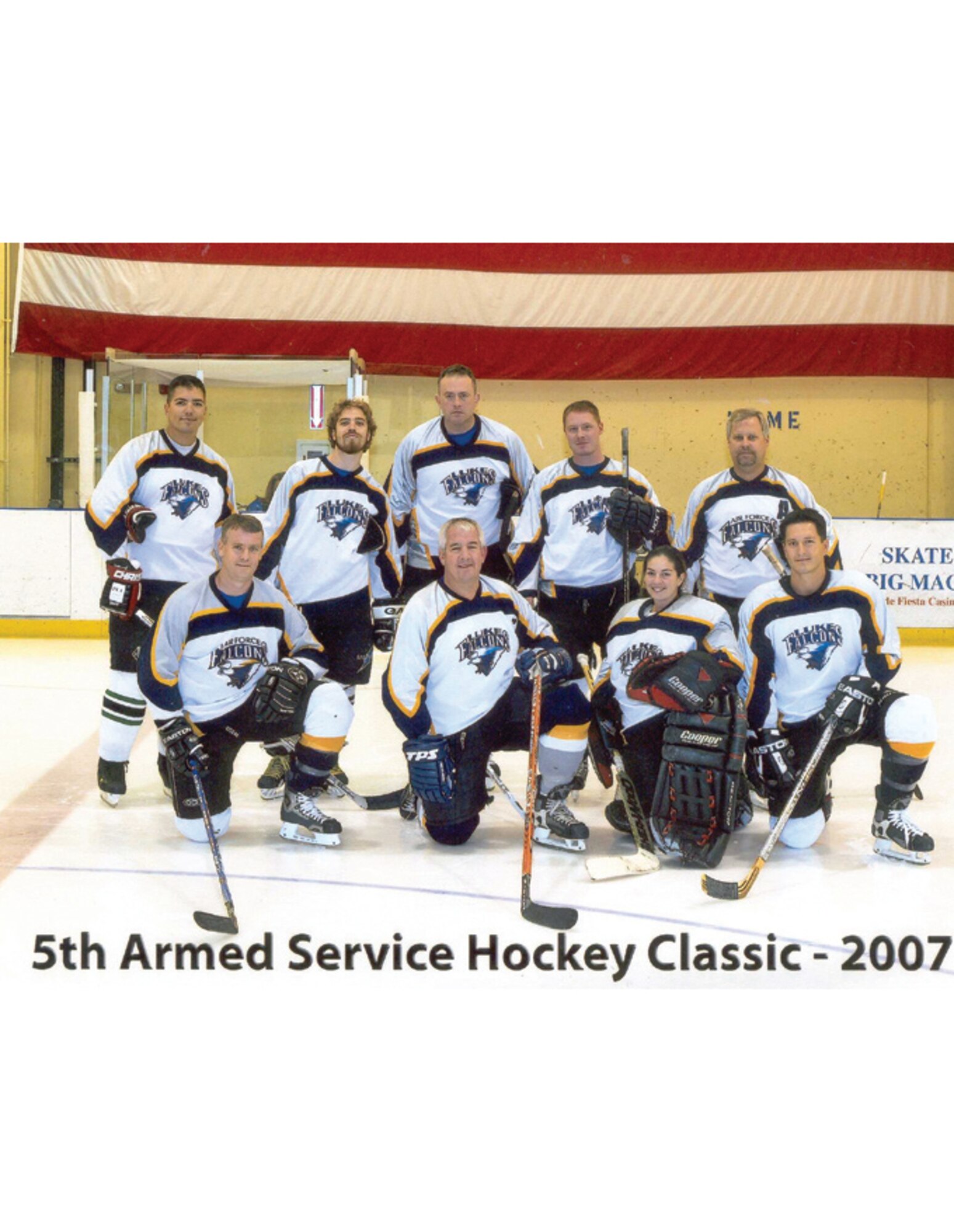 Luke AFB’s hockey team, the Thunderbolts, with Sergeant Brangaitis, pictured top left. (Courtesy photo)