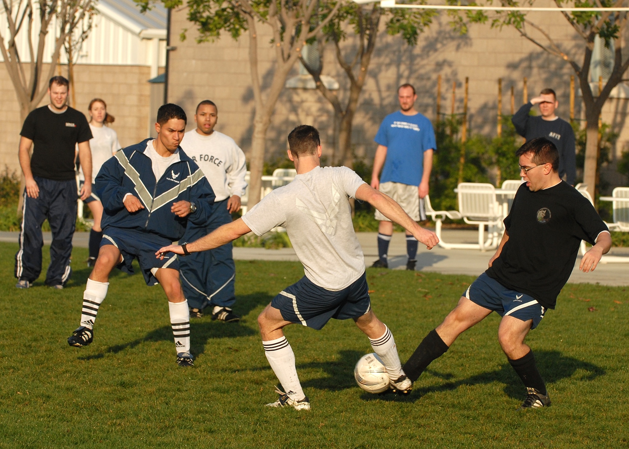 The teams battle it out in soccer for the WAR FIT crown. The GPS Wing won the game 6 to 0.  (Photo by Stephen Schester)
