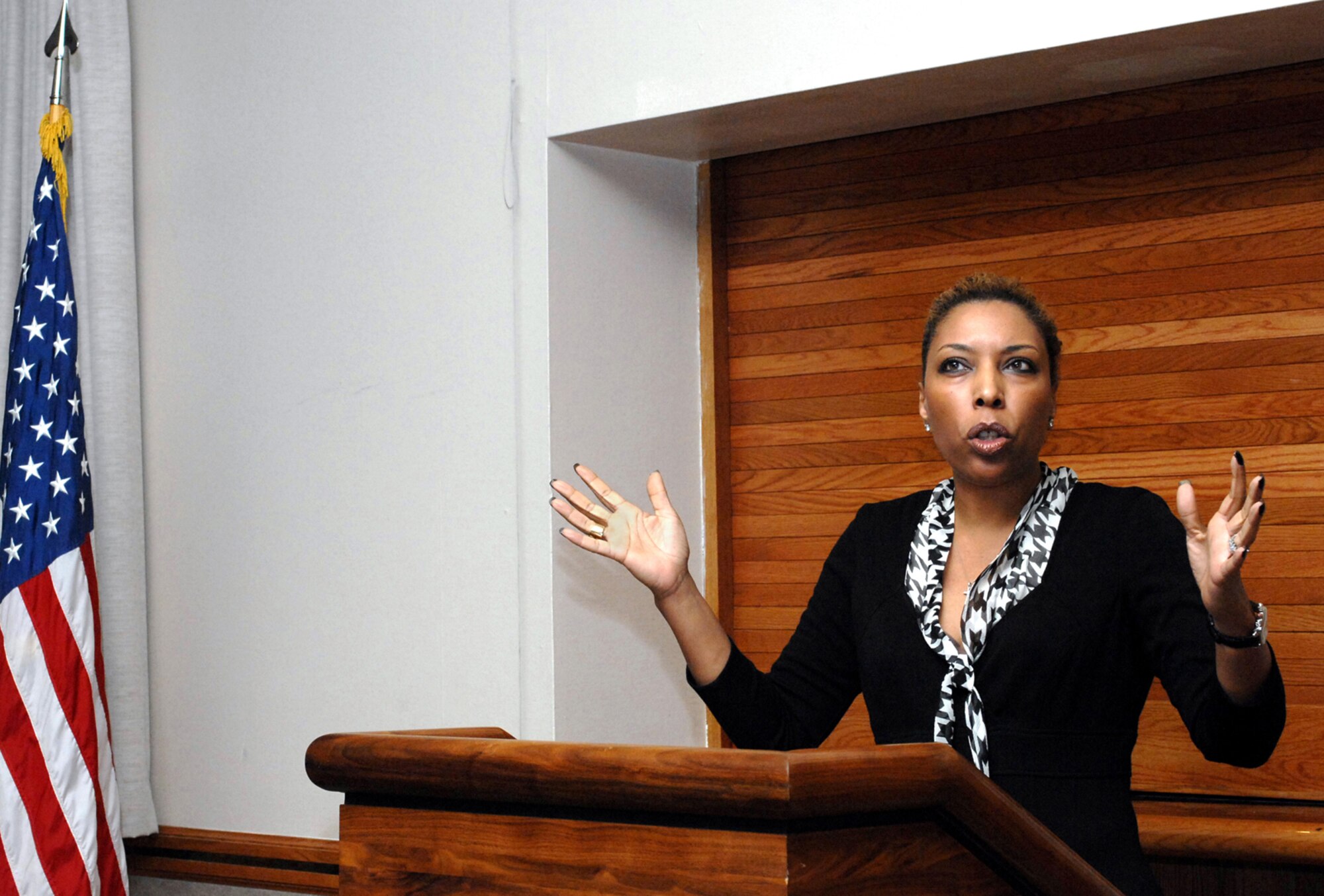 The Honorable Karen Bennett-Haron, Las Vegas Justice of the Peace, Department 7, speaks to the Nellis community during the Martin Luther King Memorial Luncheon at the Officers Club here Jan. 17.  In May 2002, Judge Bennett-Haron became the first black female appointed to any level of Nevada's justice system. (U.S. Air Force photo by Lawrence Crespo)