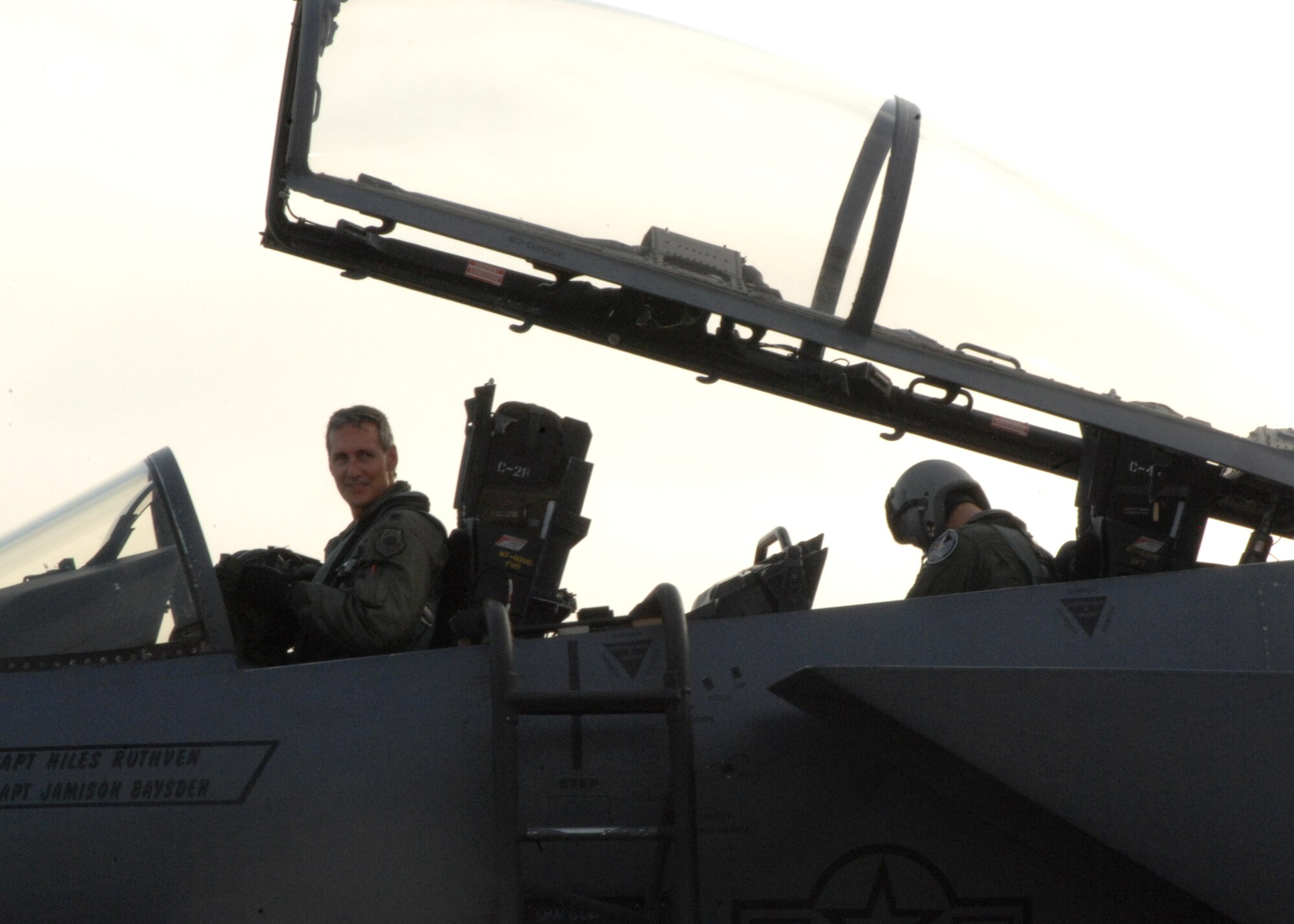 SEYMOUR JOHNSON AIR FORCE BASE, N.C. - Lieutenant Colonel Scott Purdie, 334th Fighter Squadron, looks in surprise as he achieves his Three thousandth hour of flying. Lieutenant Colonel Scott Purdie plans to achieve six thousand or more hours of flight before he retires from the united States Air Force.(U.S. Air Force photo by Airman First Class Jonathon Williams)
