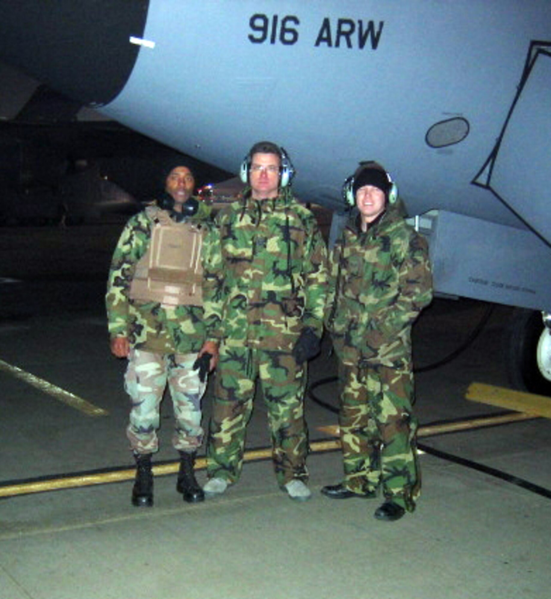 SEYMOUR JOHNSON AIR FORCE BASE, N.C.--Crew chiefs are a vital part of any flying mission at the 916th Air Refueling Wing. Here Master Sgts. Preston Davis and Mike Dawson and Staff Sgt. Carlton Harrell support an aeromedical evacuation from Bagram Air Base, Afghanistan to Ramstein, Germany in early January.