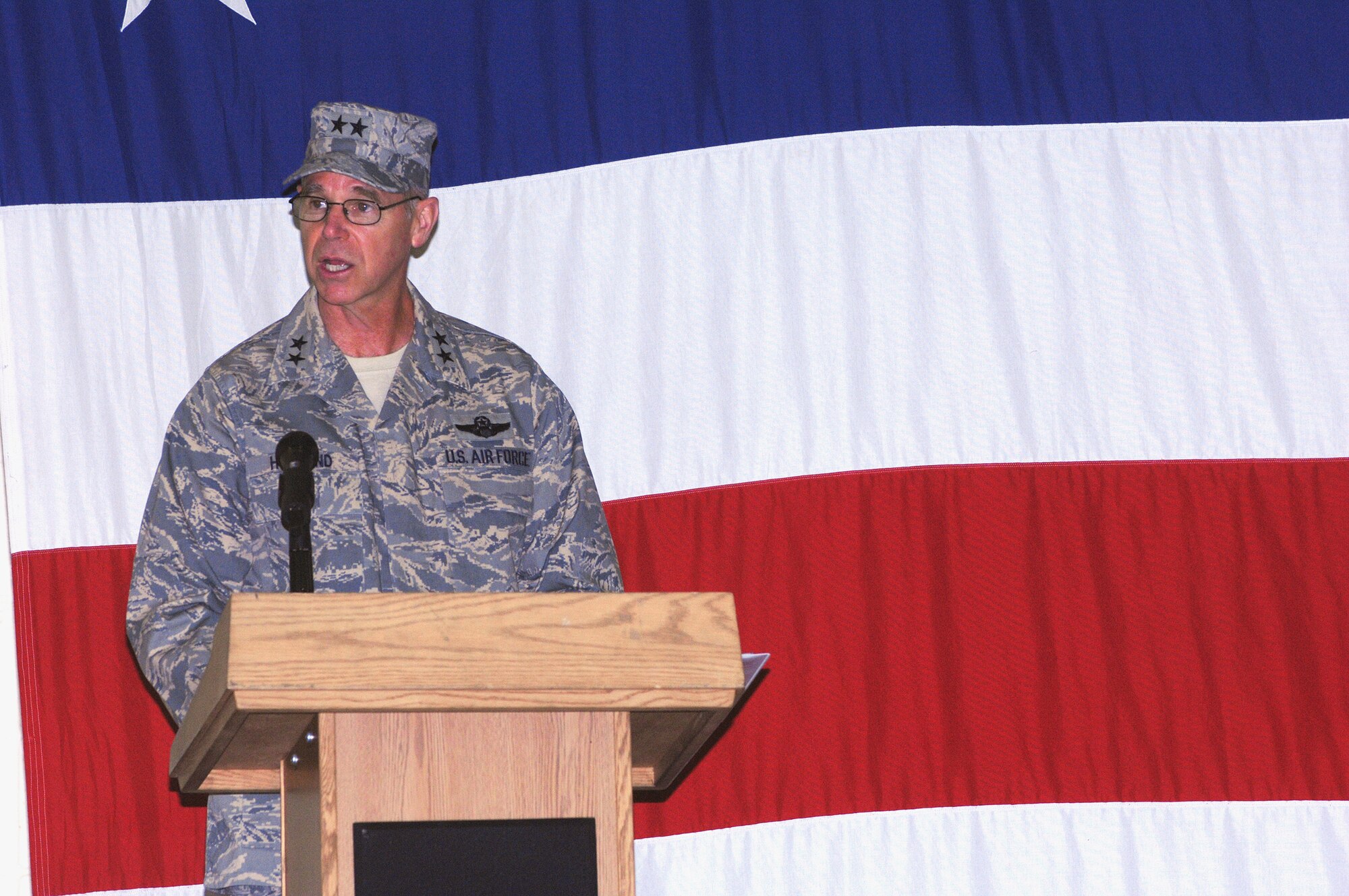 MOODY AIR FORCE BASE, Ga. – Maj. Gen. William Holland, 9th Air Force vice commander and deputy commander of U.S. Central Command Air Forces, speaks during the activation ceremony of the 93rd Air Ground Operations Wing here Jan 25. The wing, a first for the Air Force, brings a new level of support to specialized battlefield Airmen, including tactical air control-party, battlefield weather members from the 3rd and 18th Air Support Operations Groups and security forces Airmen from Moody's 820th Security Forces Group. (U.S. Air Force photo by Senior Airman Angelita Lawrence)