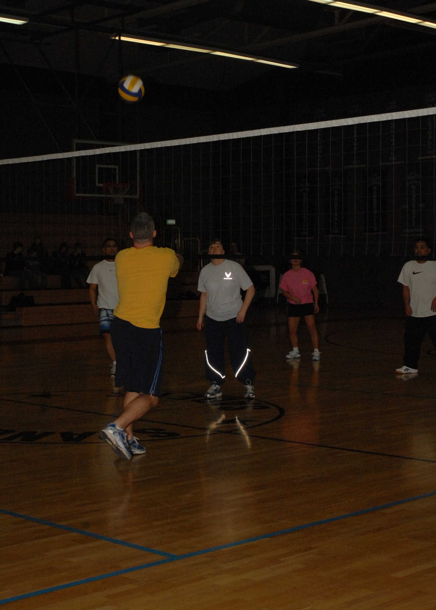 SPANGDAHLEM AIR BASE, Germany -- Tier II and Top 3 compete in a volleyball game during lunch at the Skelton Memorial Fitness Center Jan. 25, 2008. (U.S. Air Force photo/Airman 1st Class Jenifer Calhoun)