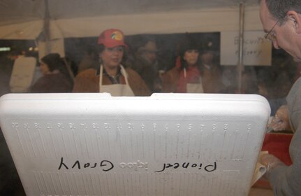 More than 100 gallons of steaming gravy were used during the 2008 San Antonio Cowboy Breakfast on Jan. 25. Despite the controversial venue move to Bass Pro Shop on Interstate 10, the event was as popular as ever, with food shortages beginning as early as 7 a.m. (USAF photo by April Rowden)                                