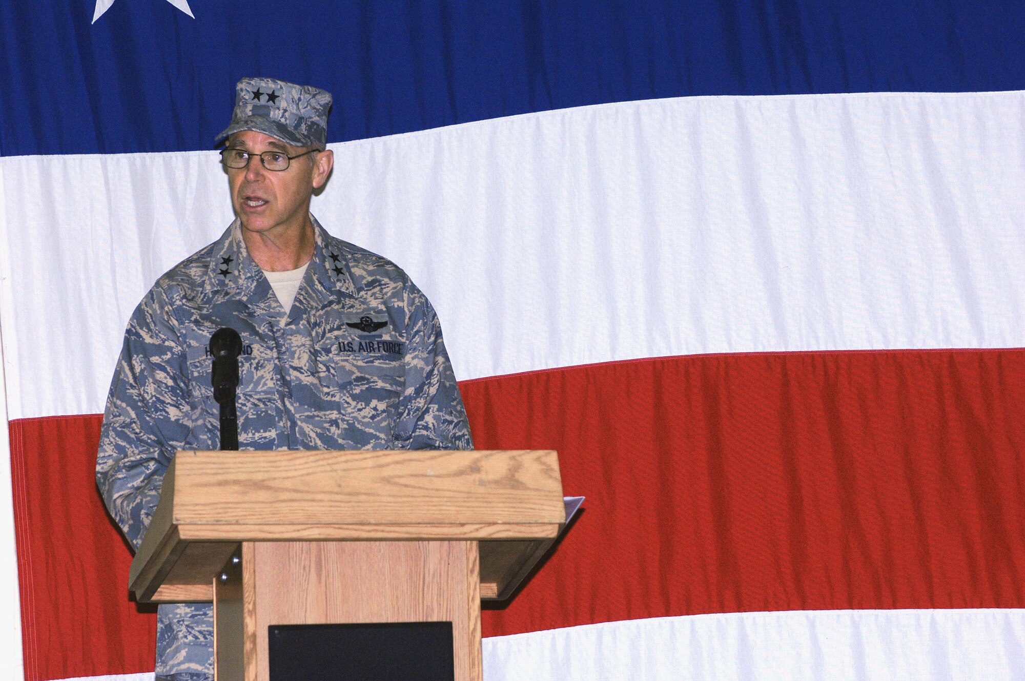 Maj. Gen. William Holland speaks during the activation ceremony of the 93rd Air Ground Operations Wing here Jan. 25. The wing, a first for the Air Force, brings a new level of support to specialized battlefield Airmen, including tactical air control-party, battlefield weather members from the 3rd and 18th Air Support Operations Groups and security forces Airmen from Moody's 820th Security Forces Group. General Holland is the 9th Air Force vice commander and deputy commander of U.S. Central Command Air Forces. (U.S. Air Force photo/Senior Airman Angelita Lawrence)