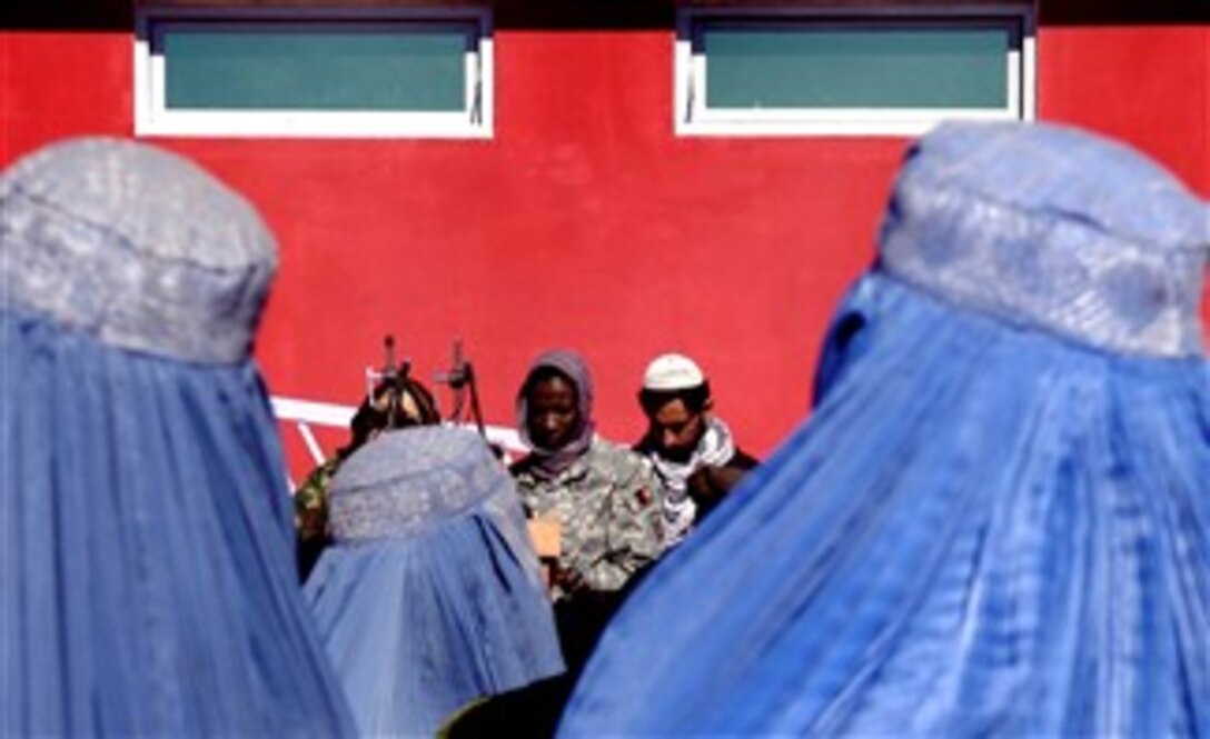 Cmdr. Adrienne Simmons, medical provider for Provincial Reconstruction Team Khost and the only woman on the team, speaks at the groundbreaking ceremony for the first women's mosque and park in downtown Khost City, Jan. 23, 2008. 