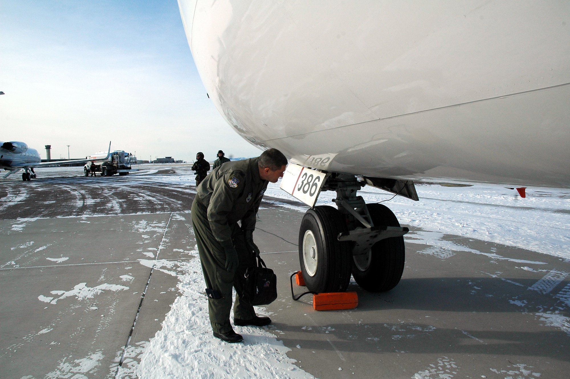 Col. Paul Gydesen, 341st Space Wing vice commander,  inspects the Airborne Command Post before departing for his first flight as the emergency action officer Jan. 16 (U.S. Air Force photo/Airman 1st Class Emerald Ralston)