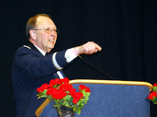 Maj. Gen. Charles Stenner, Jr., Assistant Deputy Chief of Staff for Strategic Plans and Programs, Headquarters U.S. Air Force, Washington, D.C., was the guest speaker at the 301st Fighter Wing's second annual Awards Banquet in January. His speech touched on the global aspects of today's Air Force. (U.S. Air Force Photo/Tech. Sgt. Julie Briden-Garcia)
