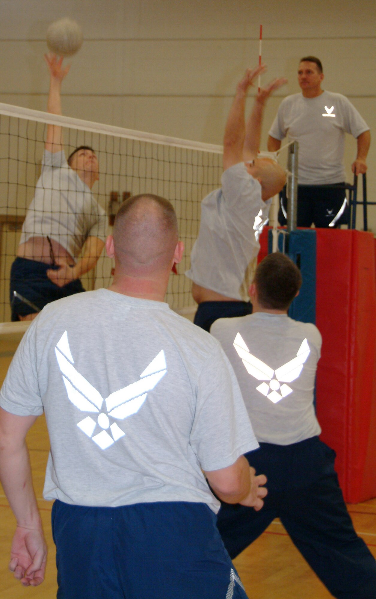 Members of the 53d Electronic Warfare Group met the 53d Test Management Group in a championship game during a volleyball outing on the eve of the wing’s annual awards banquet.  The EWG overcame a loss earlier to win back-to-back games against the TMG to take the championship.  All of the groups participated in the event.  Air Force photo by Staff Sgt. Samuel King Jr.