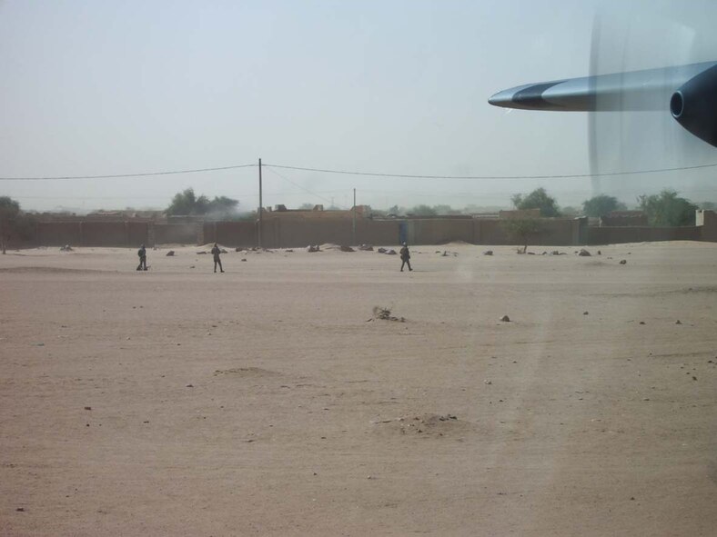 African Guards provide security at the landing zone.