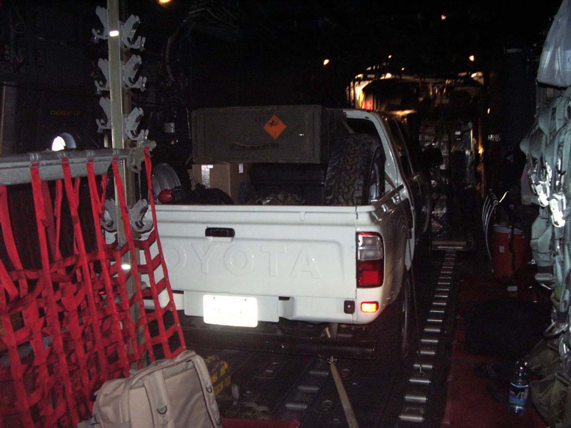 The cargo compartment of a C-130.