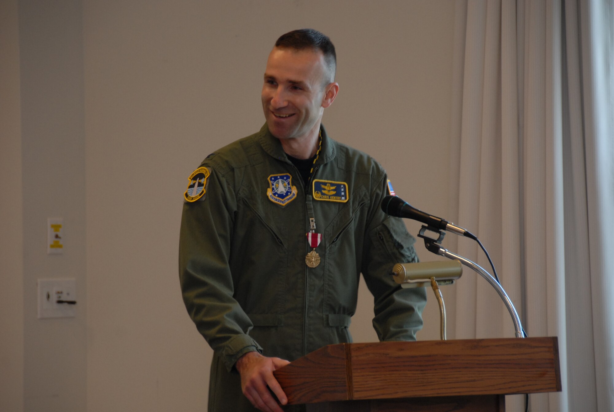 Col. Chris Gentry, having just accepted a Meritorious Service Medal for a highly successful 6th Space Warning Squadron Command tour, bids adieu to his squadron, friends and Cape Cod colleagues June 25 as he advances to become Deputy Director for Space Operations, Air Staff, Pentagon.  