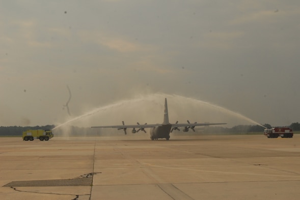 The final C-130E from Pope Air Force Base, N.C. taxis out June 27 for its final flight as part of the 43rd Airlift Wing. The mission ended at Little Rock Air Force Base, Ark., who will now take control of the plane, and was led by Col. Michael Thornton, 43rd Operations Group Commander. It was the final flight in the career of Colonel Thornton. (U.S. Air Force Photo by 2nd Lt. Chris Hoyler)