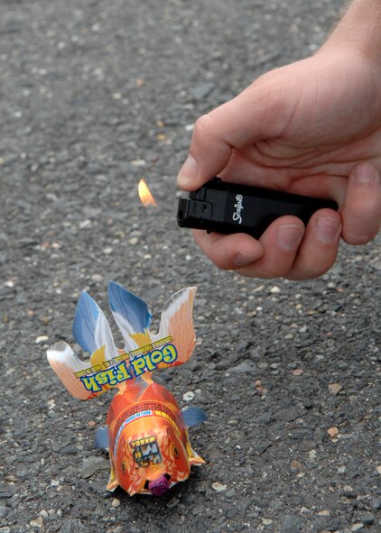 SHREVEPORT, La. - Members of the Air Force practice fireworks safety outside Barksdale Air Force Base prior to the Fourth of July. Remember to give your Airmen a safety briefing prior to the holiday weekend. (U.S. Air Force photo by Airman 1st Class Joanna M. Kresge)