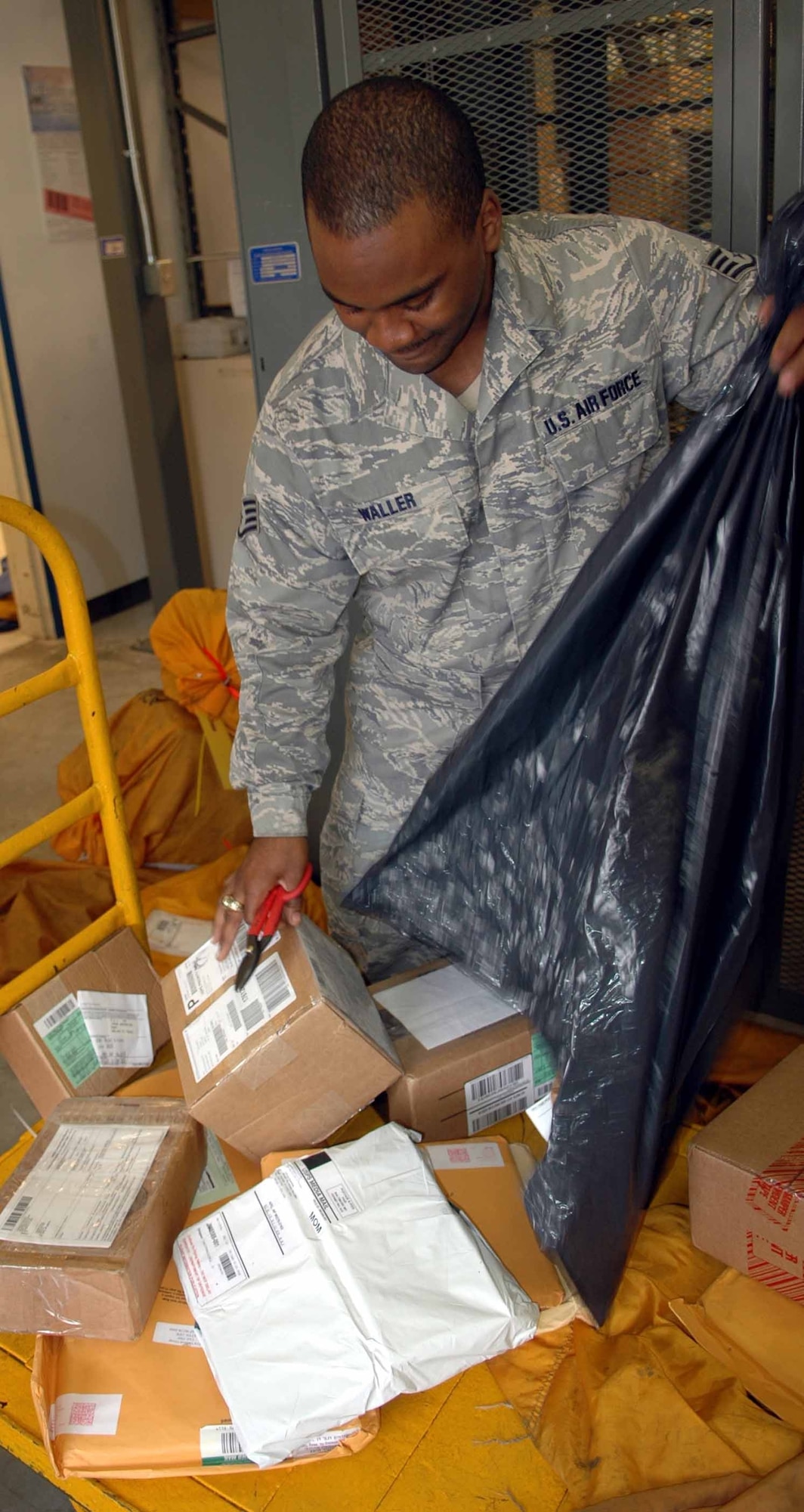OSAN AIR BASE, Republic of Korea -- Staff Sgt. Felepa Waller, postal technician, sorts newly arrive mail. Osan’s Post Office handles more the four million pounds of mail and generates nearly $4.5 million a year in U.S. Postal Services revenue. (U.S. Air Force photo/Staff Sgt. Candy Knight)