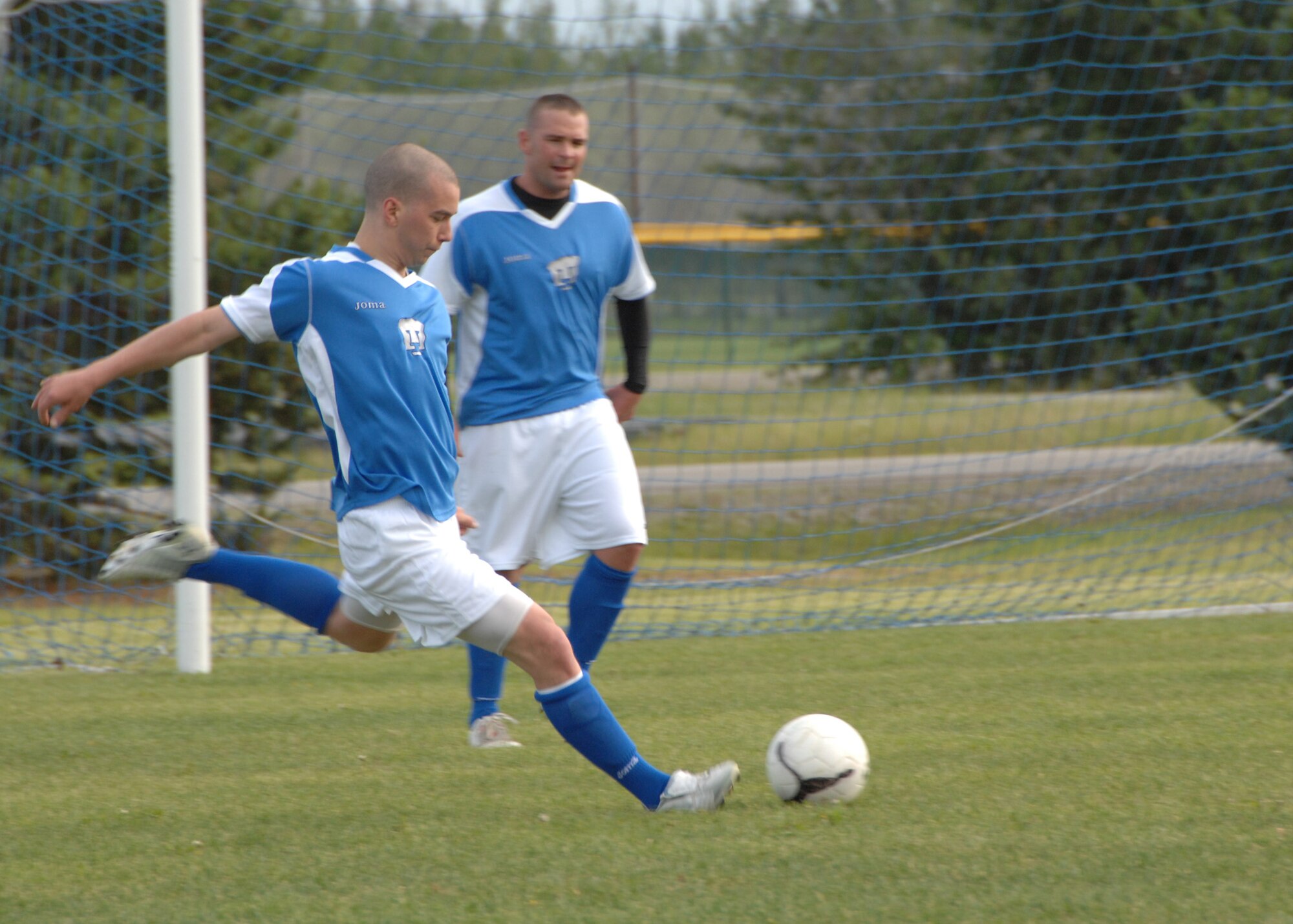 The Eielson Air Force Base Soccer Team challenges the Fort Wainwright Soccer Team to a soccer match at Fort Wainwright on June 28, 2008.  The Army went on to win the game 4-3.  (U.S. Air Force photo/Staff Sgt. Tia Schroeder)
