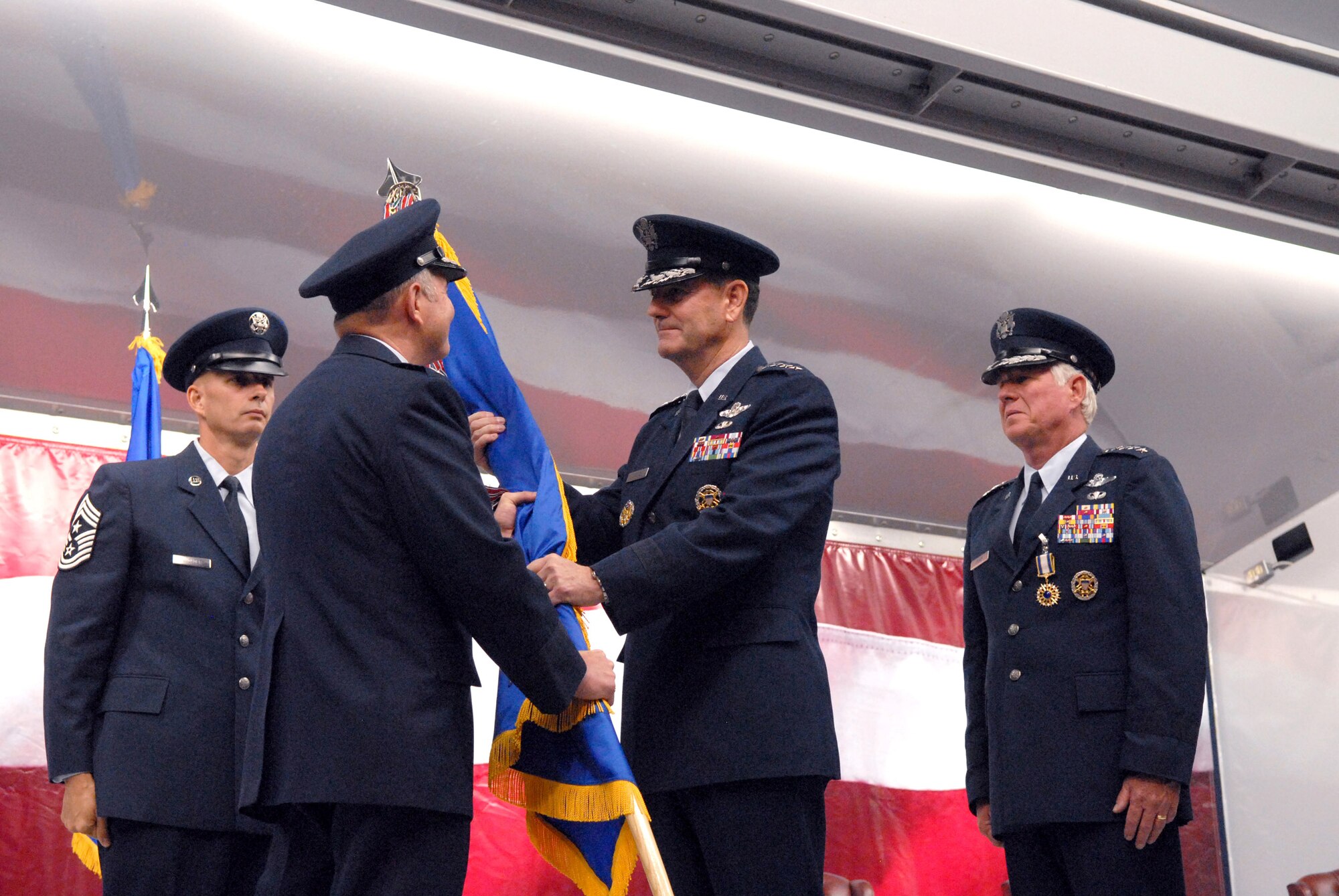 Gen. Stephen R. Lorenz assumes command of Air Education and Training Command July 2 at Randolph Air Force Base, Texas. He replaced Gen. William R. Looney III, who retired during the ceremony. Air Force Vice Chief of Staff Gen. Duncan J. McNabb presided at the ceremony. (U.S. Air Force photo/Rich McFadden) 

