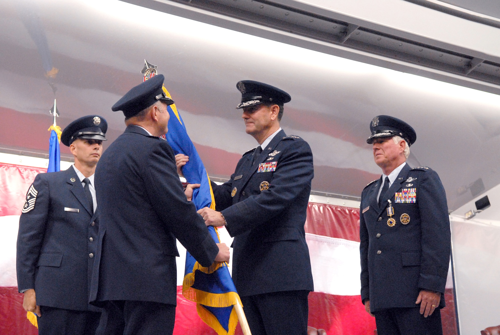 General Stephen Lorenz assumed command of Air Education and Training Command today in a ceremony at Randolph Air Force Base, Texas.  He replaces Gen. William R. Looney III, who retired during the ceremony. (U.S. Air Force photo/Rich McFadden)