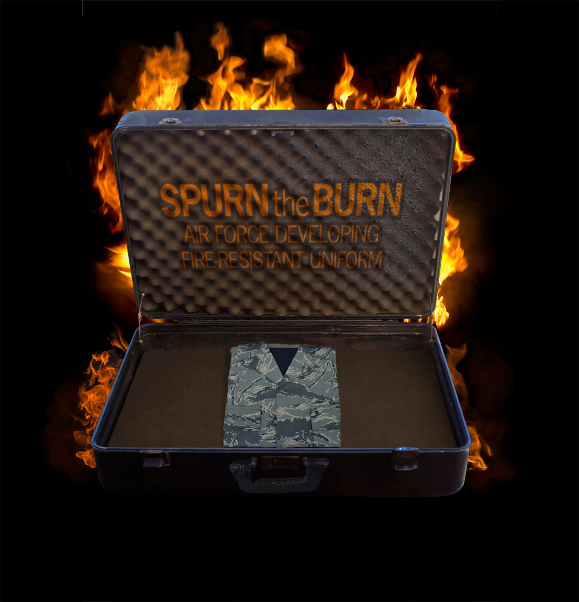 The Air Force is in the final stages of development on a uniform that could buy battlefield Airman precious seconds to escape a fiery death or life-changing injuries. (photos by Tech. Sgt. Matthew Hannen/digital composite by David M. Stack)